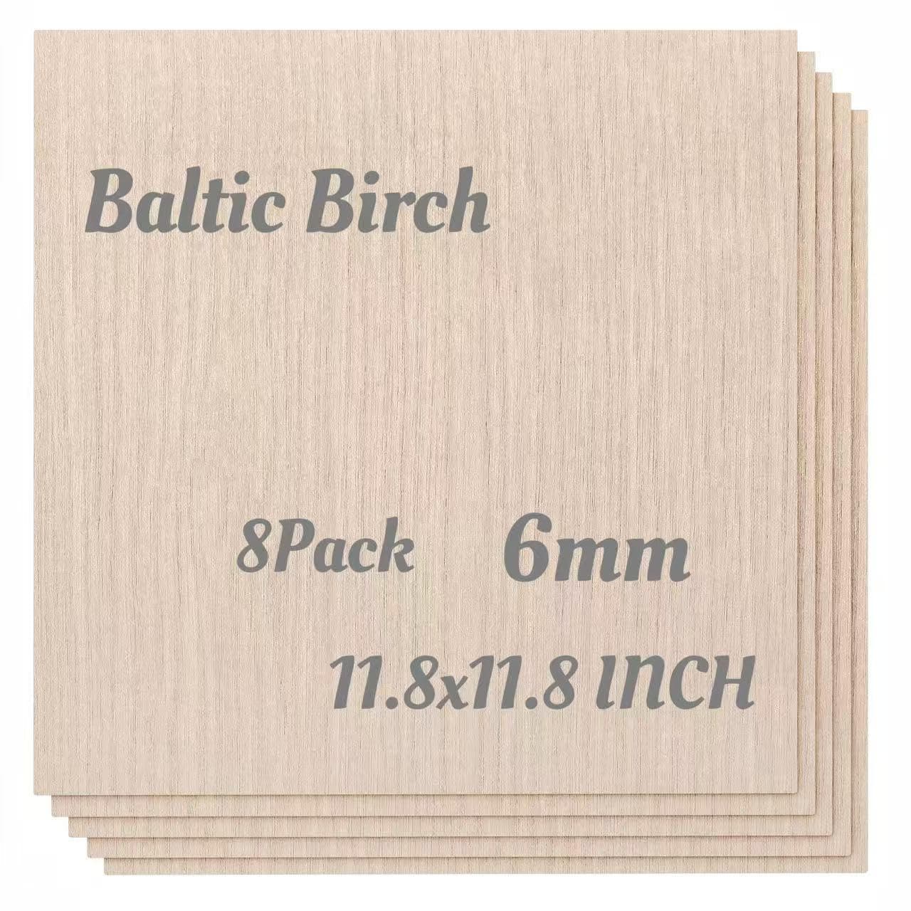 1/4 Baltic Birch Plywood - 11.8 x 11.8 inch, Pack of 8, 6mm Baltic Wood Sheet for Lasers