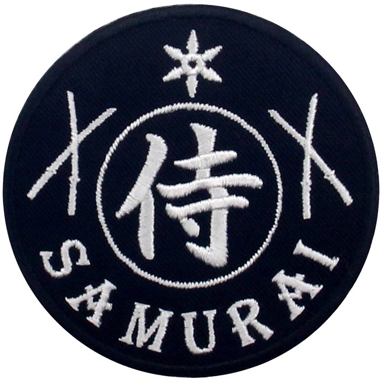Samurai Patch Biker Applique Embroidered Iron On Sew On Emblem, White & Black