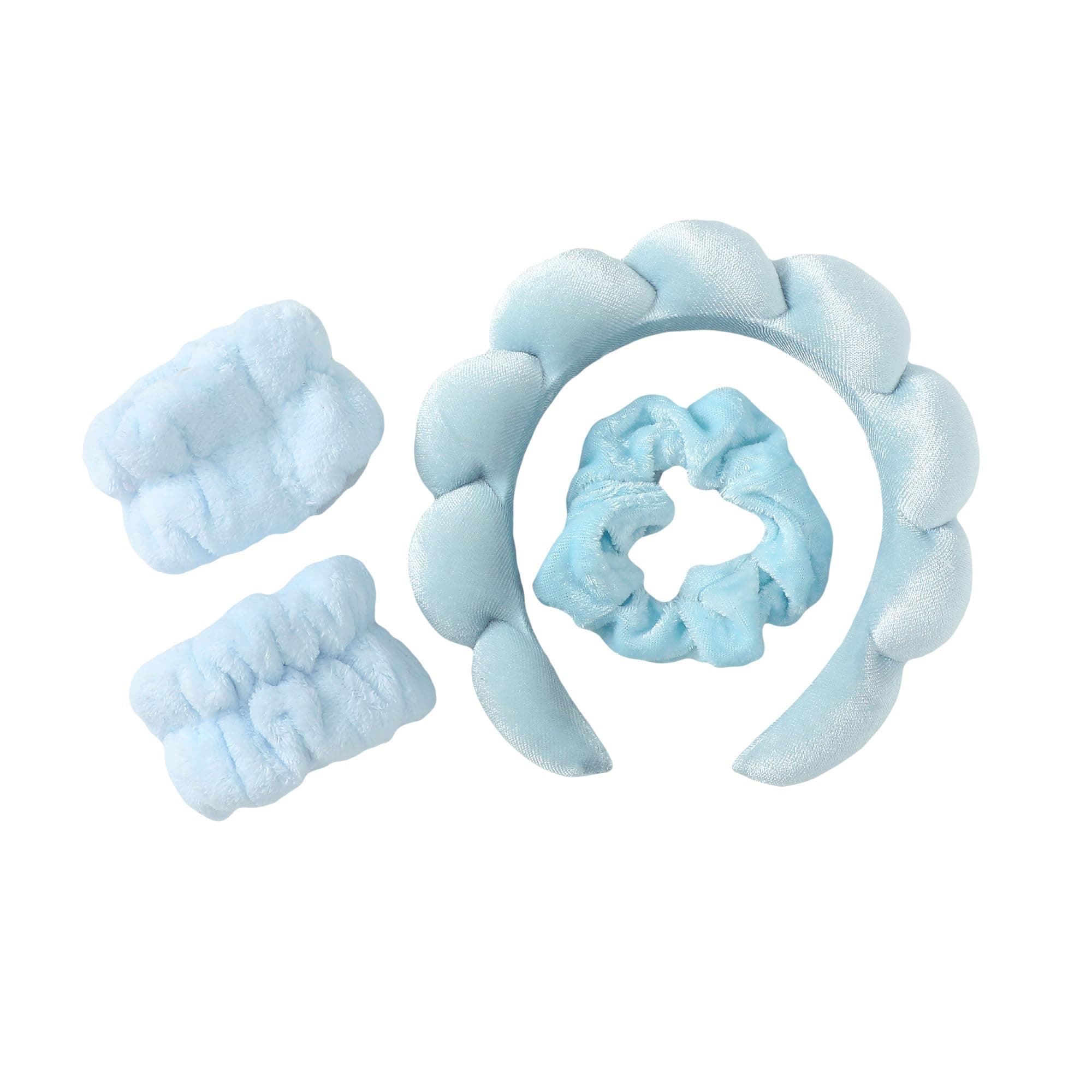 Magic Park Mimi and Co Spa Headband for Women with Spa Wrist Wash Bands Headband Skincare Wristbands Sponge & Velvet Head Hair Band for Face Washing, Makeup Removal, Shower, Skincare (Blue)