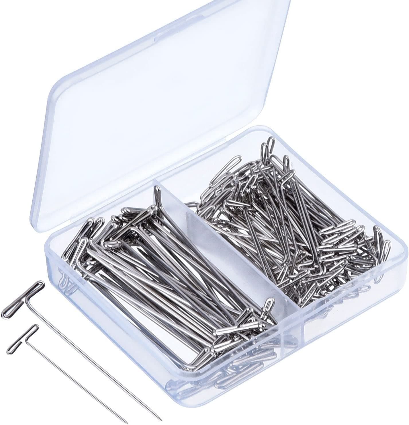 Premify 150 Pieces Strong Steel T-Pins for Blocking, Knitting, Modelling & Crafts, 1 inch T-Pin Needles with Hinged Reusable Tin (38mm 100pcs, 51mm 50pcs)