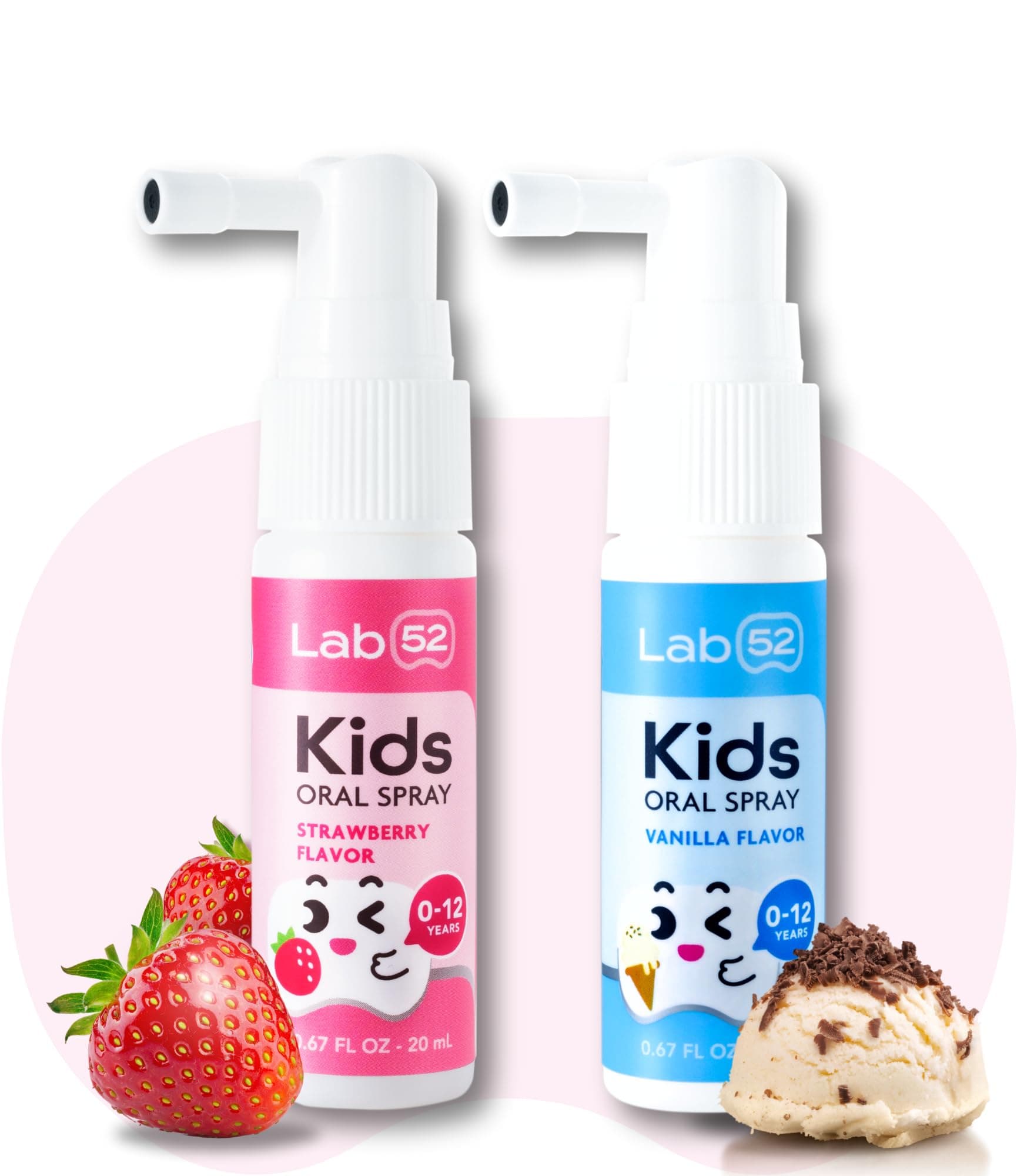 LAB52 Kids Oral Spray, Toddler Toothpaste Helper for Daily Oral Care and Fresh Breath, Children Approved with Fluoride Free for Newborn to Preschoolers, Xylitol (Strawberry & Vanilla)