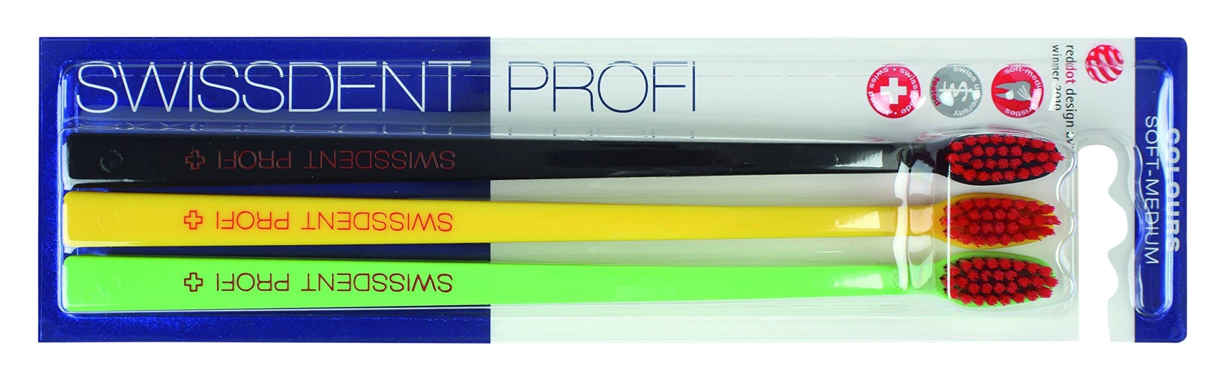 Profi Colours Toothbrush Trio-Pack (Black, Yellow, Green)