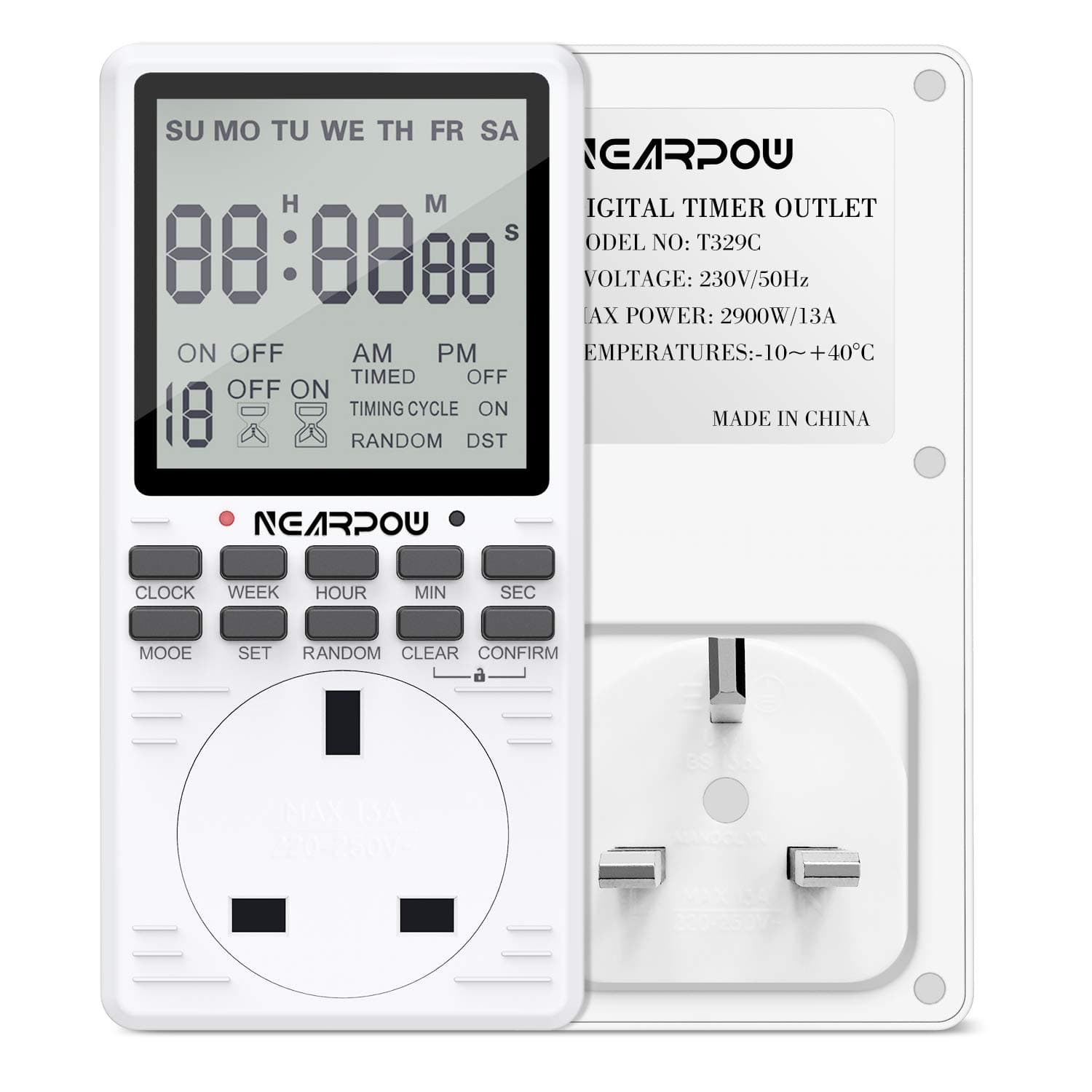 Digital Electrical Timer NEARPOW Programmable Timer Switch for 24 Hours/7 Days Flexible Schedule for 19 Different Programs 2900-Watt Max