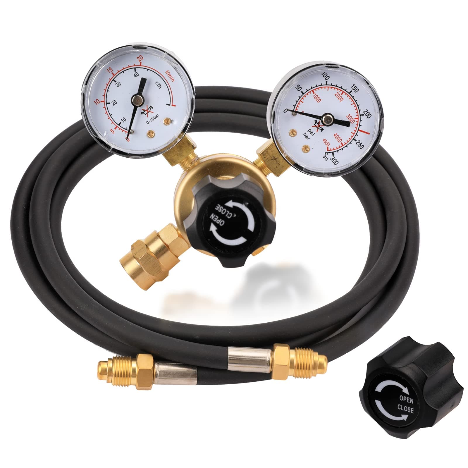 Tutor Auto Argon CO2 Regulator Gauge Welding Gas Regulator, CGA580 Inlet Connection, 0-4500PSI/0-10BAR Input Pressure, Brass, 6.6Ft Gas Hose, MIG TIG Welding