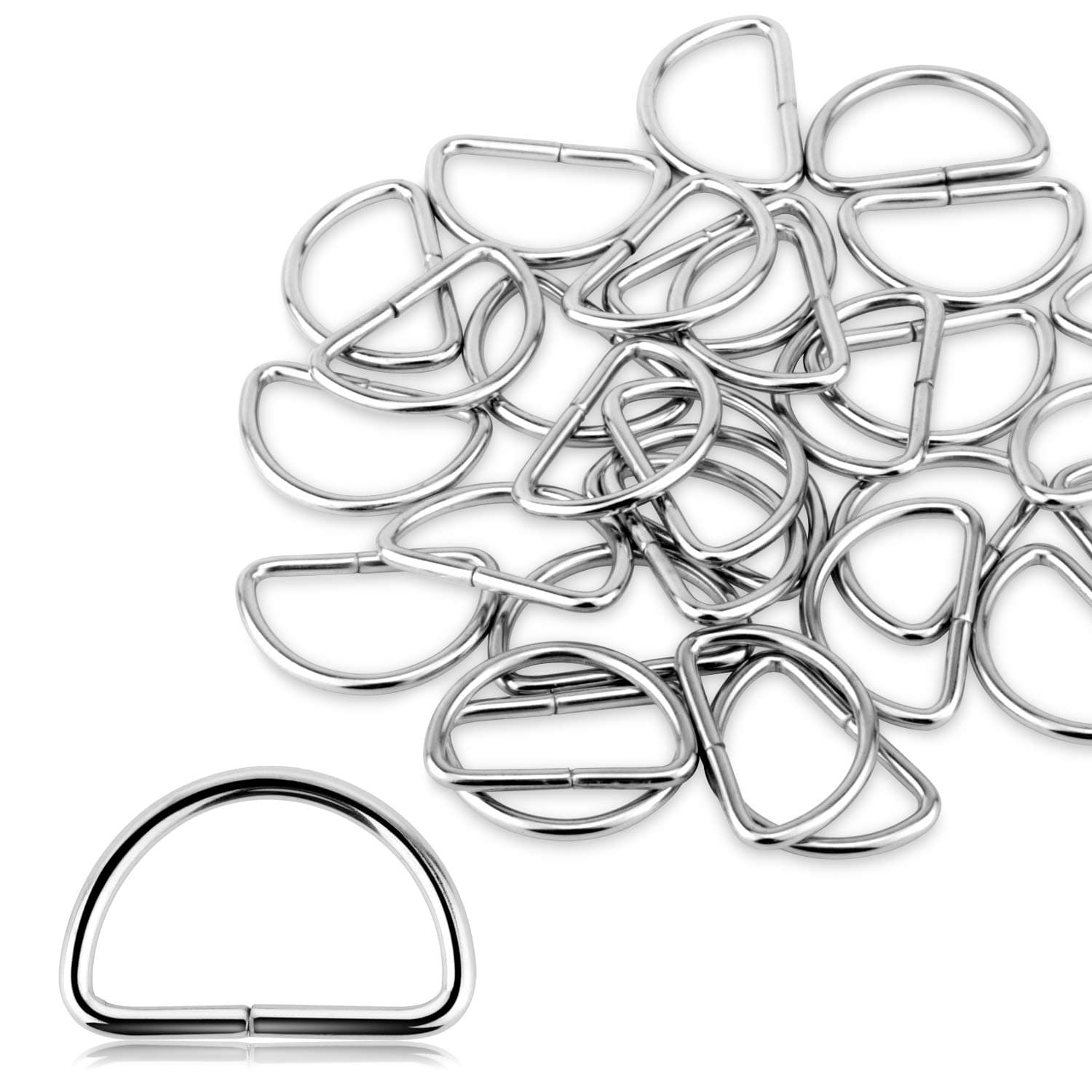 Alcoon 30 Pieces Metal D Ring 30mm Non Welded Nickel Plated Loop D-Rings for Bag, Buckle, Straps, Belt, Backpack DIY Accessories Silver