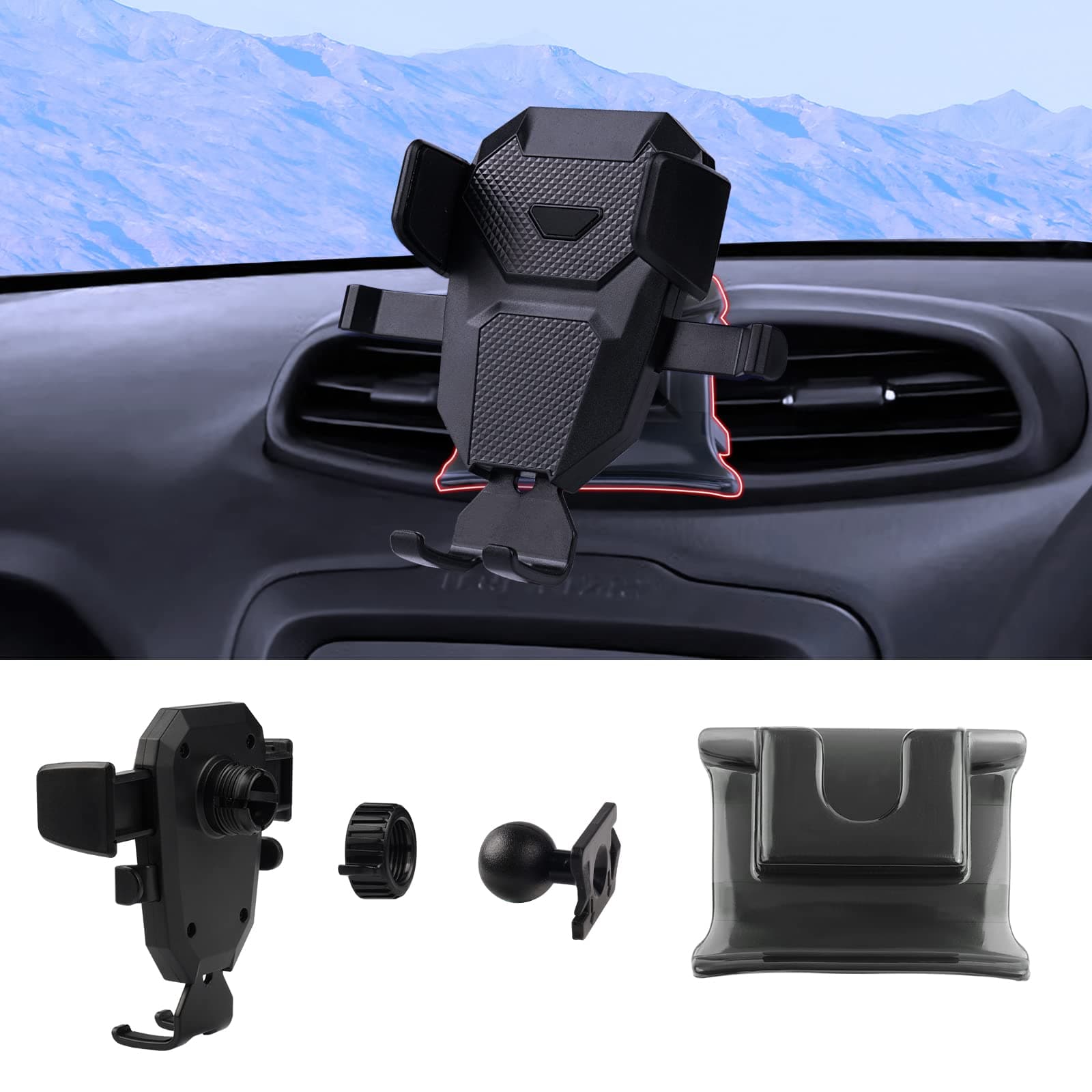 Karltys Car Phone Holder for Jeep Renegade 2015-2024 Accessories Renegade Cell Phone Holder Air Vent Mount for 4-7 Inch Phones Hands Free Thick Case Friendly Mobile Stand