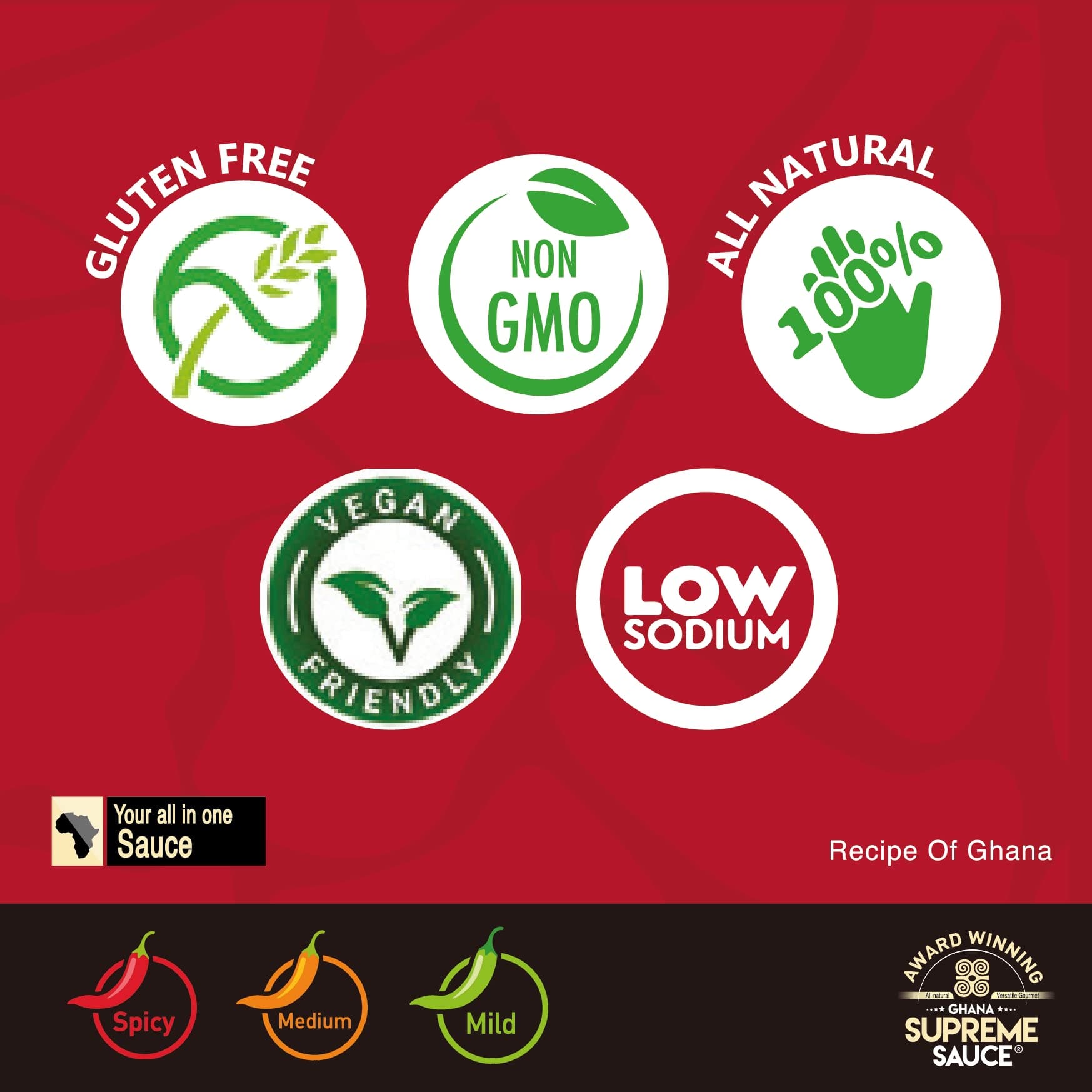 GHANA SUPREME SAUCE - Marinade for Meats and Base for Jollof Rice - Medium - 12 Fluid Ounces