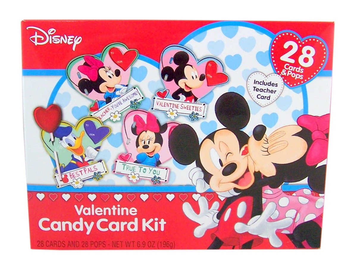 Disney Mickey and Friends Character Valentine's Day Candy Card Exchange Kit, 28 Count