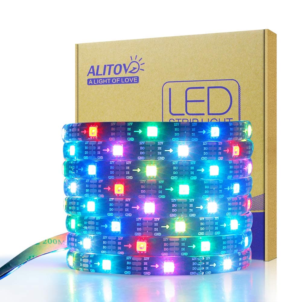ALITOVE WS2815 LED Strip Upgrade WS2812B WS2811 Individually Addressable LED Strip 16.6ft 150 Pixels 12V Dual Signal 4 Pin RGB Flexible LED Tape Light IP65 Waterproof for DIY (No Power and Controller)
