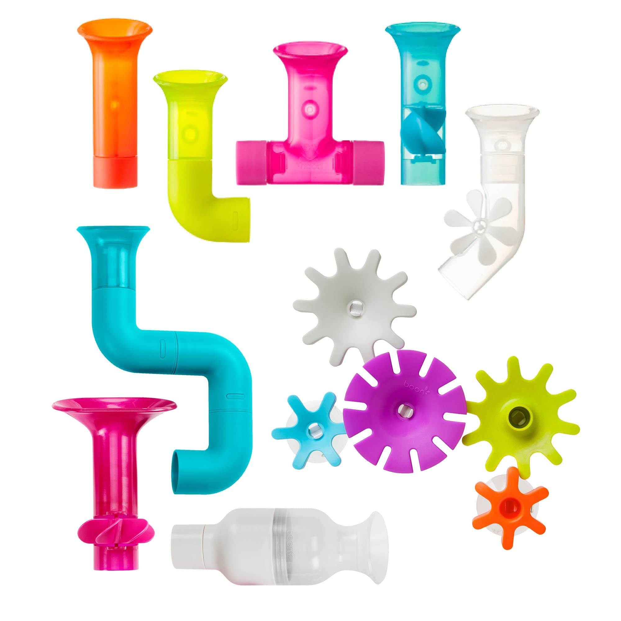 Boon Bundle Baby and Toddler Bath Toys - Includes Boon Pipes, Cogs, and Tubes Bathtub Toys - Toddler Sensory Toys - Multicolored - 13 Count - Ages 12 Months and Up