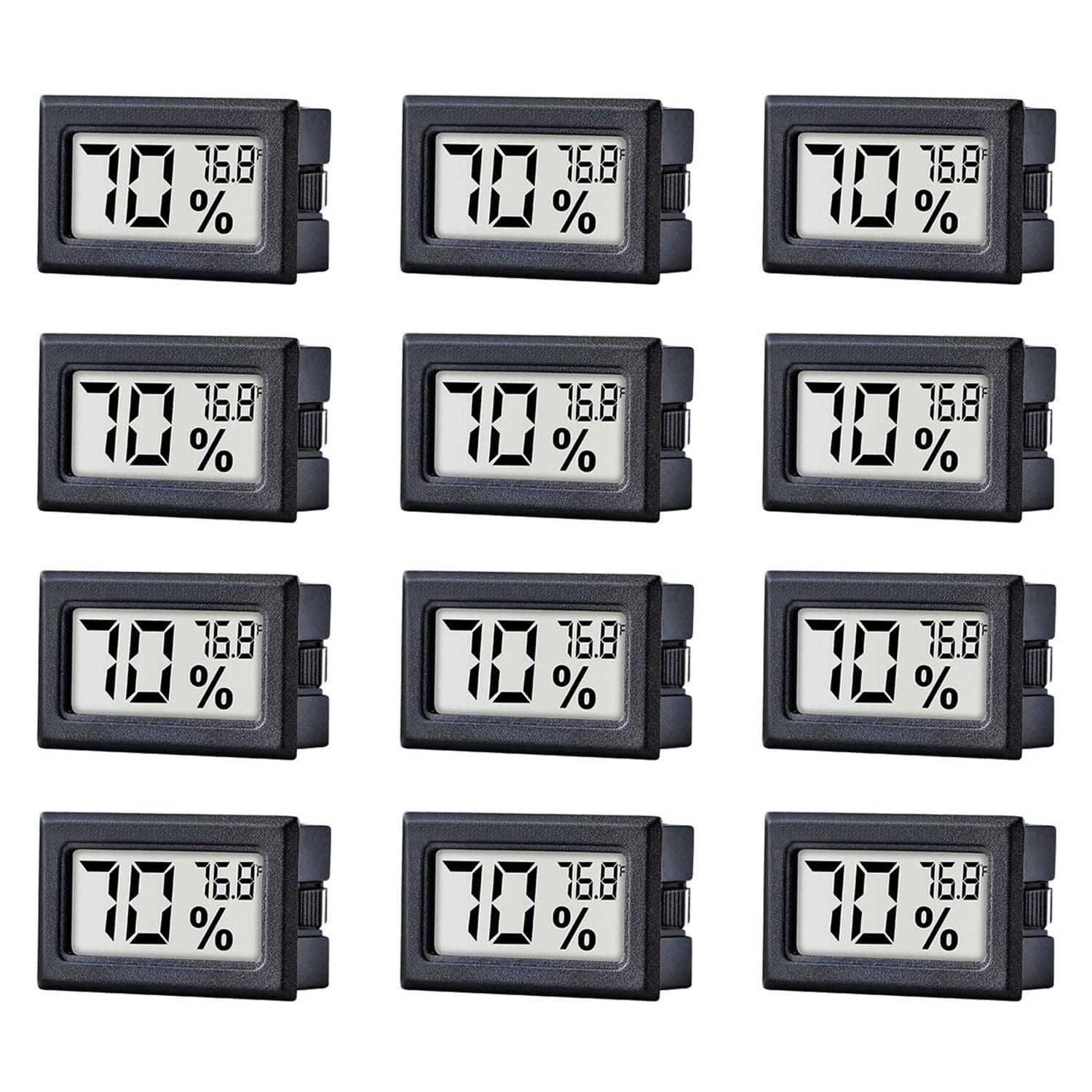 TAIWEI 12 Pack Mini Small Digital Electronic Temperature Humidity Meters Gauge Indoor Thermometer Hygrometer LCD Display Fahrenheit (℉) for Humidors, Greenhouse, Garden, Cellar