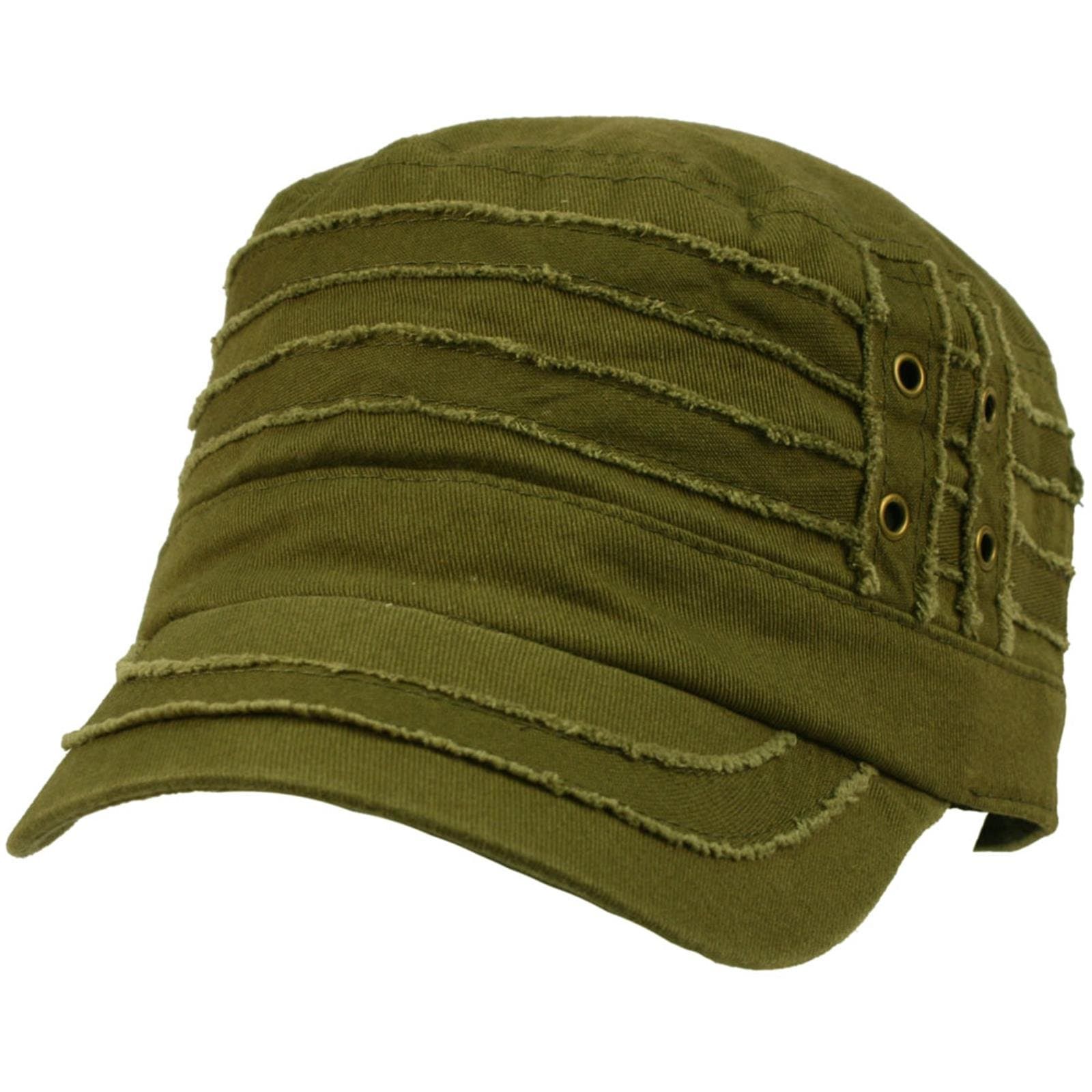 David & Young 100% Cotton Light Summer Cool Military Cadet Castro Distress Hat Cap Olive