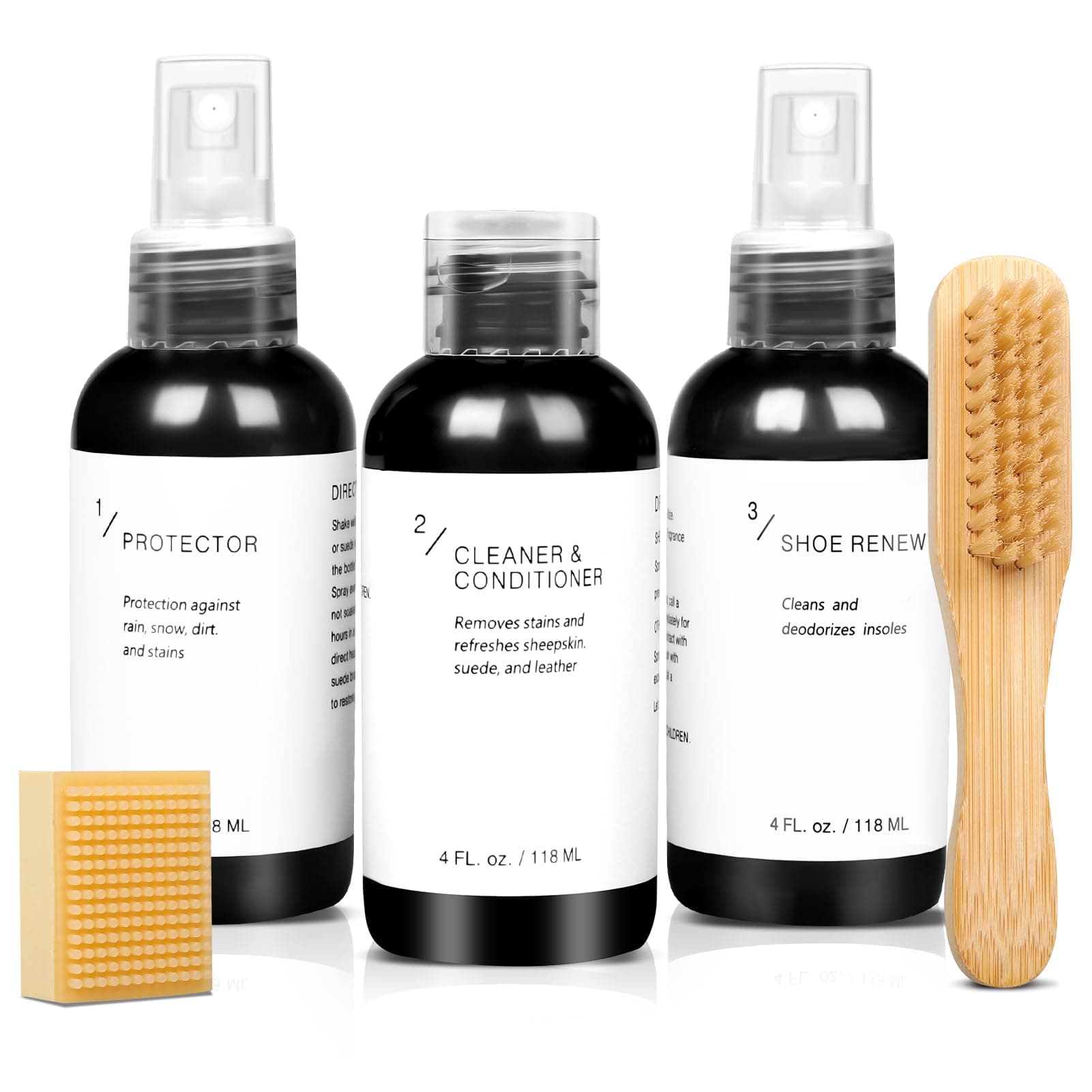 5-in-1 Shoe Cleaning Kit Featuring Suede Eraser Soft Bristle Brush Cleaner Conditioner and Deodorizer Designed for Deep Cleaning Leather and Suede Footwear