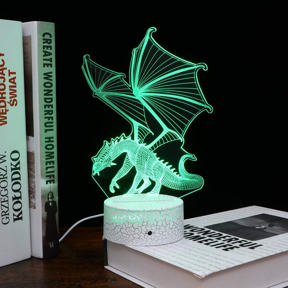 Mobestech 3D Dinosaur Night Light Optical Illusion Lamp Color Change Dinosaur Desk Lamp with Remote Control, for Kids Boys Birthday Gifts Bedroom Decor