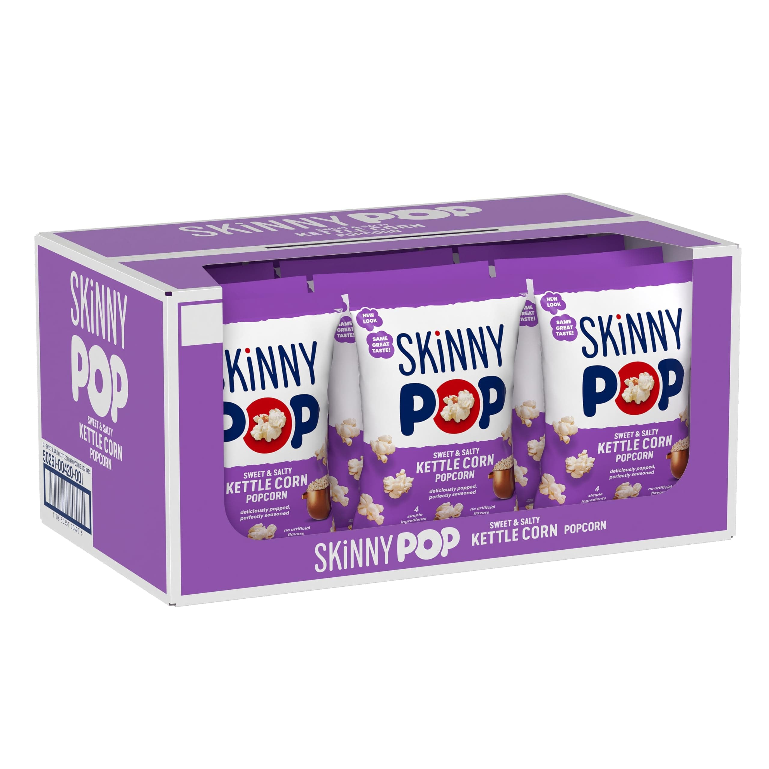 SkinnyPop Sweet & Salty Kettle Popcorn, Gluten Free, Non-GMO, Healthy Popcorn Snacks, Skinny Pop, 5.3 Oz Grocery Size Bags (Pack of 12)