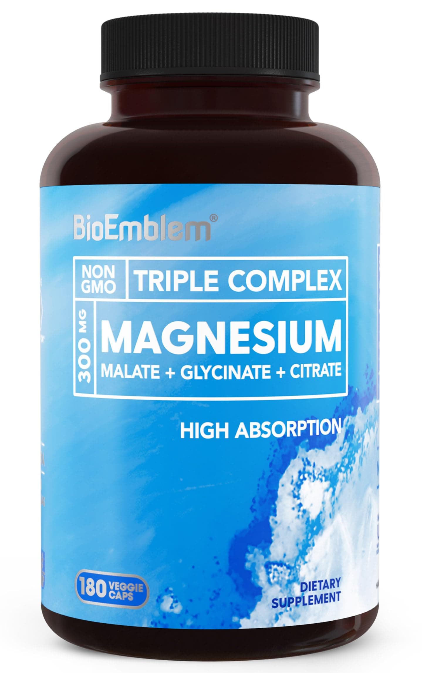 Triple Magnesium Complex | 300mg of Magnesium Glycinate, Malate, & Citrate for Muscles, Nerves, & Energy | High Absorption | Vegan, Non-GMO (180 Capsules)
