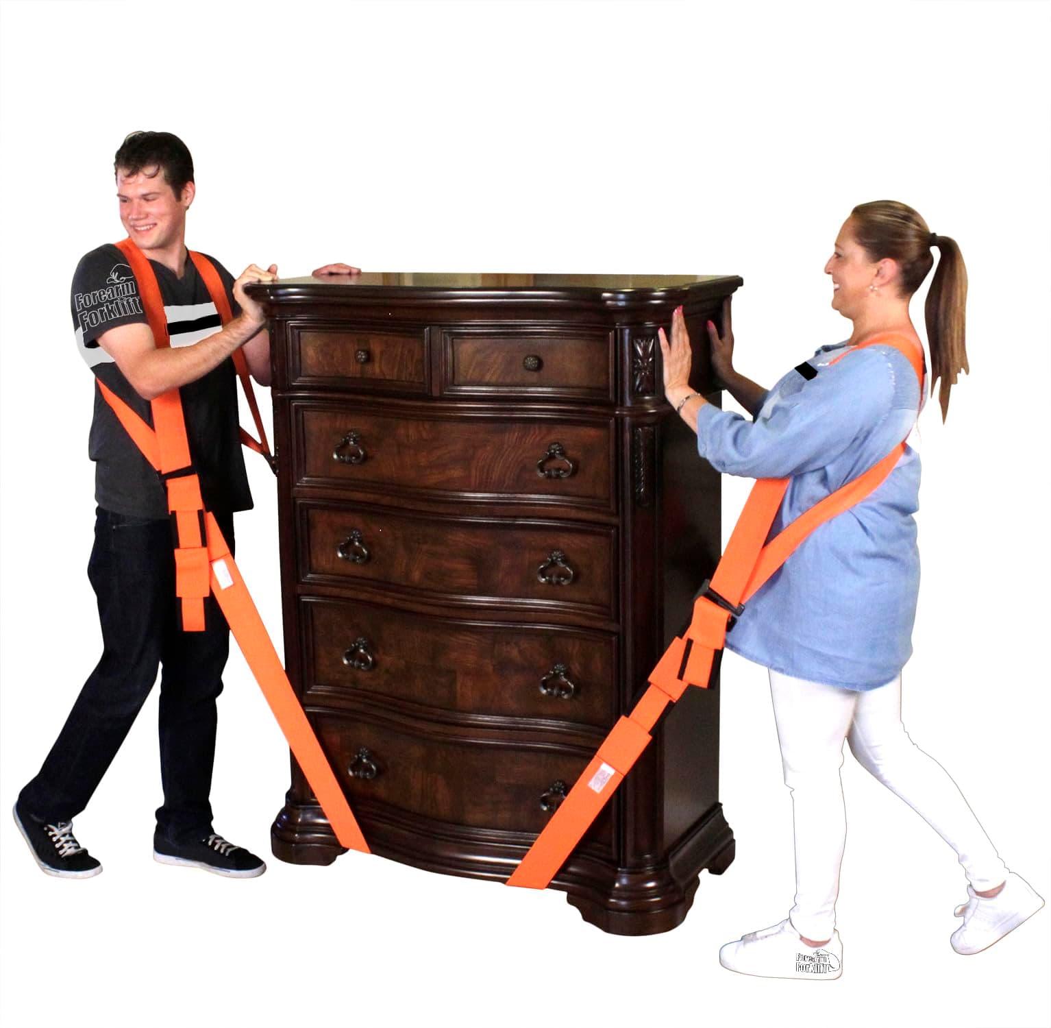 Forearm Forklift Shoulder Harness – Standard - Lift and Move Furniture, appliances, Supports up to 800 lb. Moving Harness Set, 2 Harnesses and 2 Center Straps That are ea 9’4” Long, 1 Pack, Orange