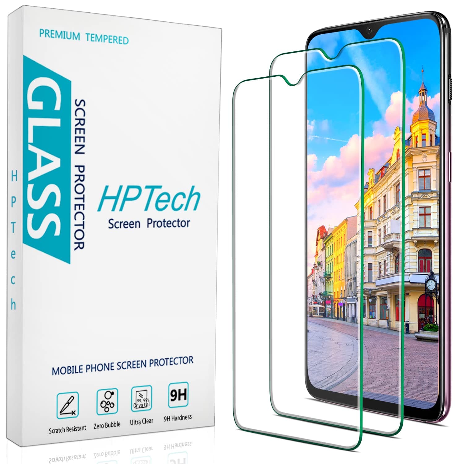 HPTech[2-Pack] Tempered Glass for OnePlus 6T, OnePlus 6T McLaren, OnePlus 7 Screen Protector, Easy to Install, Bubble Free, 9H Hardness, Case Friendly