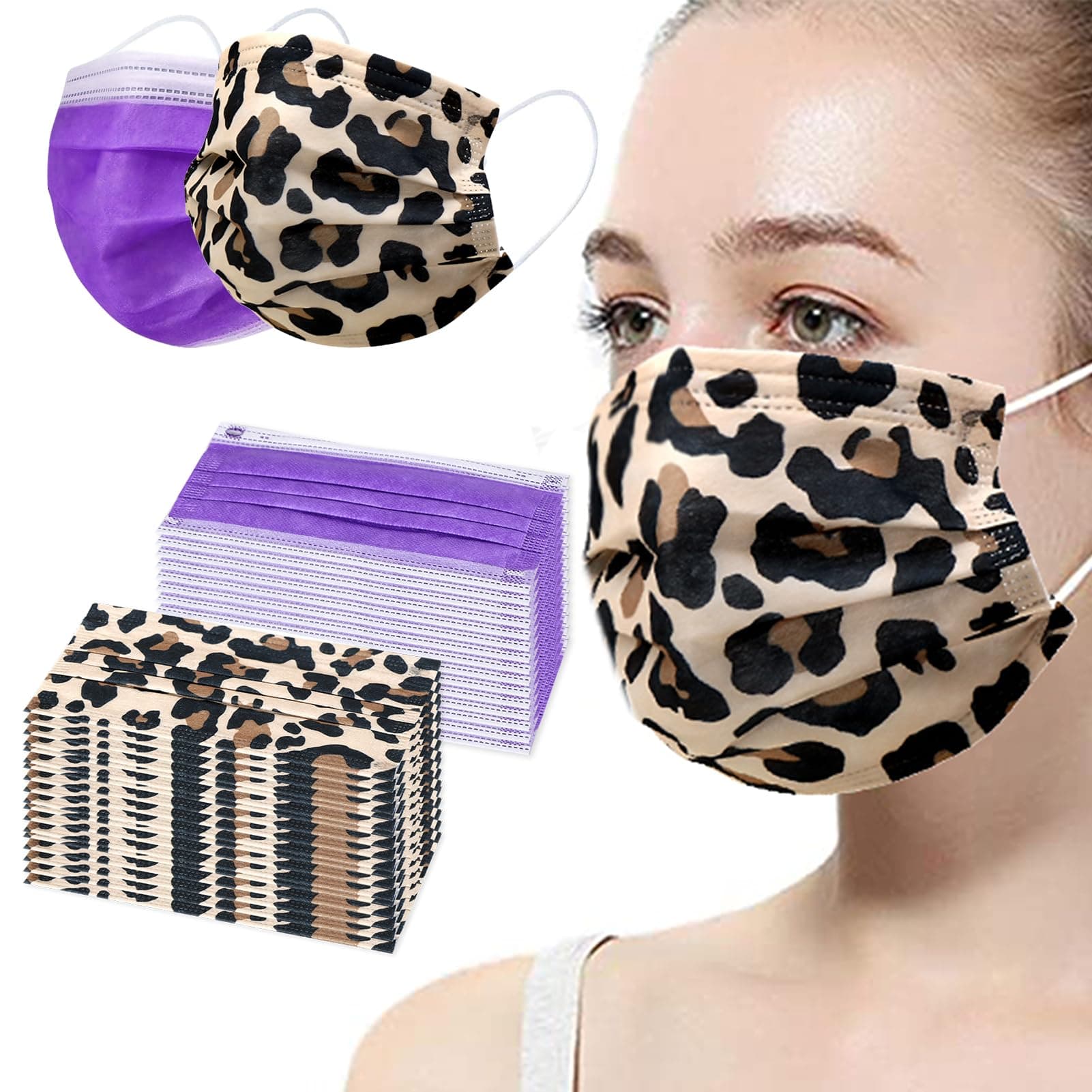 100 Pcs Disposable Face Masks - 3-Layer Breathable Safety Masks,Disposable Masks for Adults Men Women,Holiday Colorful Mask