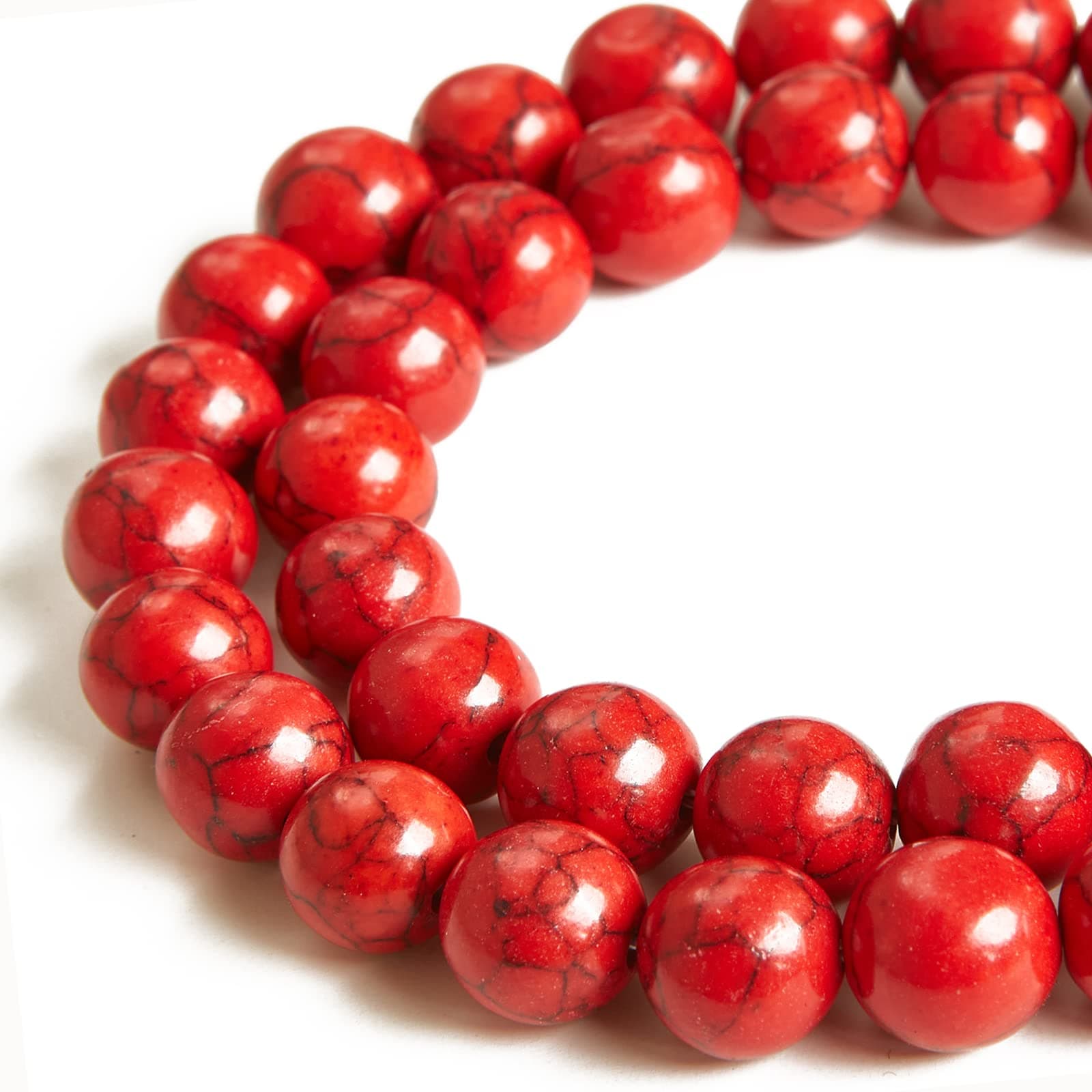 100pcs 8mm Red Turquoise Beads Natural Gemstone Beads Round Loose Beads for Crafting and Jewelry Making