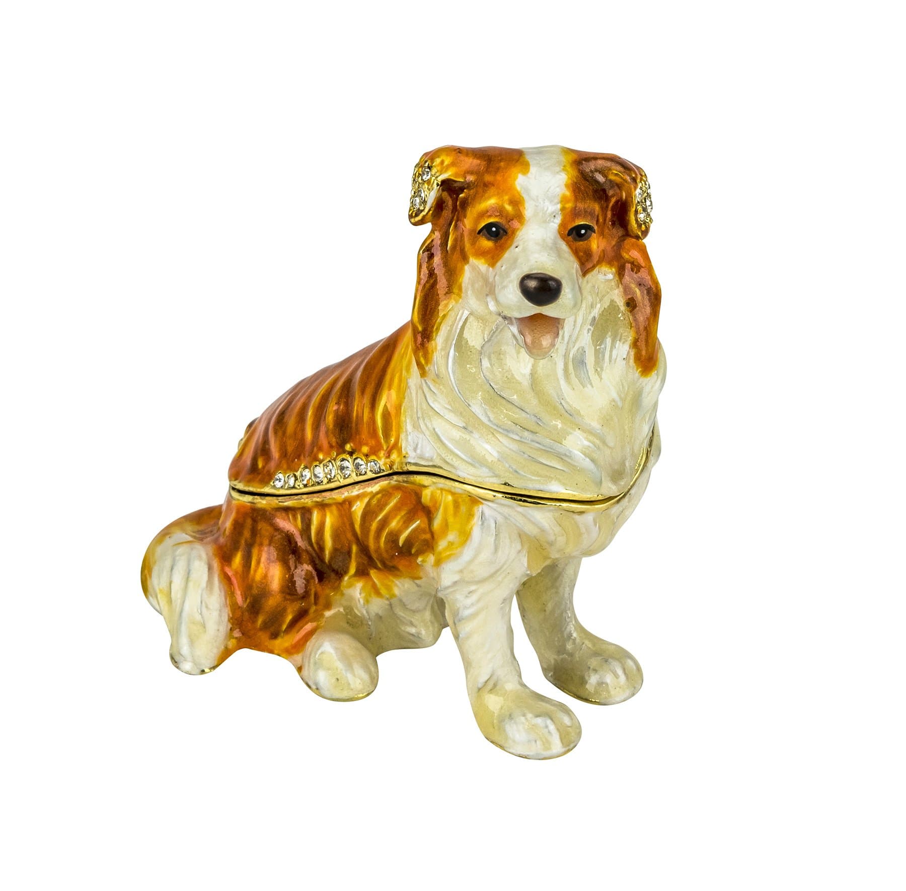 3.00"x2.50" Jeweled Chinese Zodiac Dog Figurine, 2018 Chinese Year of Dog Feng Shui Enamel Trinket Box, Jewelry Casket Inlaid with Rhinestone Crystals, Gift Box