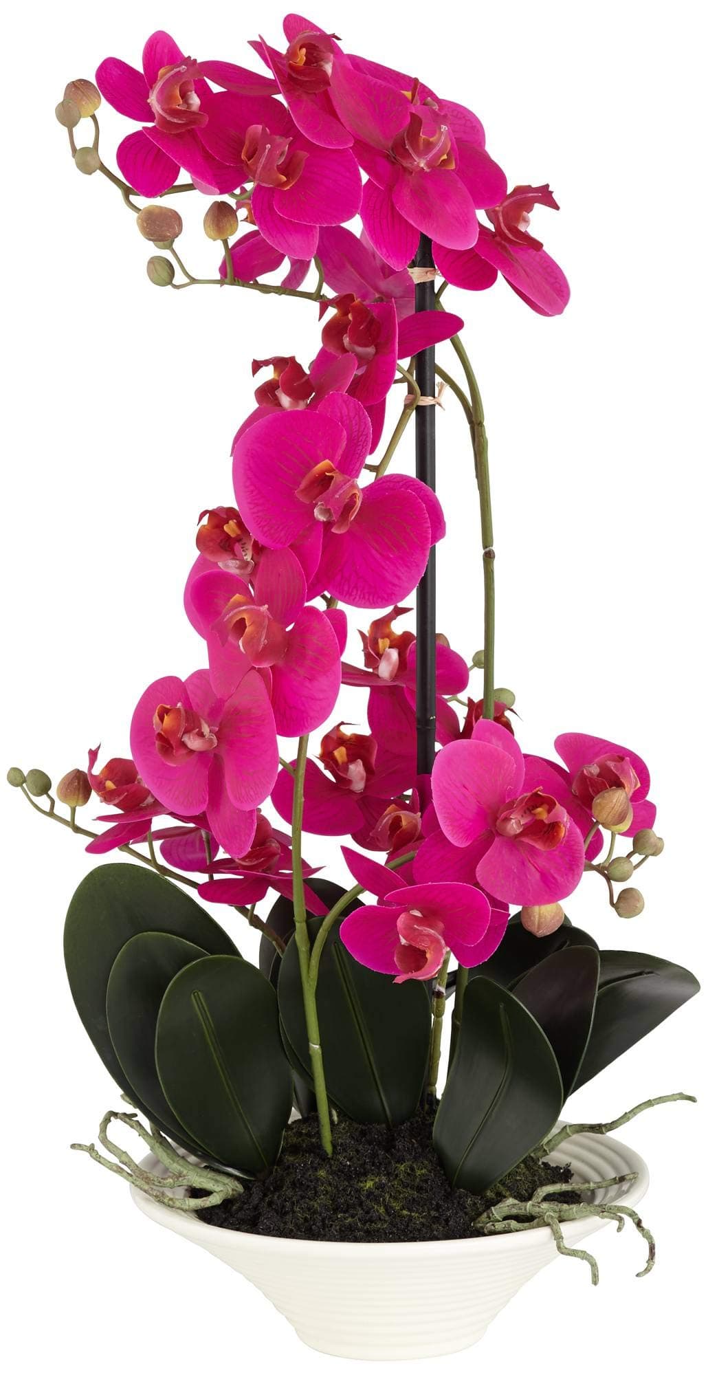 Potted Silk Faux Artificial Flower Arrangement Realistic Pink Orchid in White Ceramic Pot for Home Decoration Living Room Office Bedroom Bathroom Kitchen Dining Room 24" High