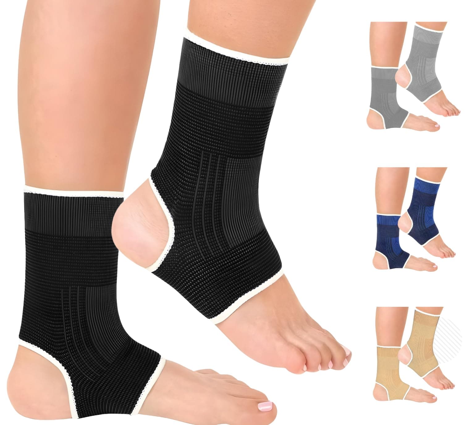Ankle Support Compression Sleeve for Men & Women | Running, Sports, Ligament Damage, Sprained Ankle, Achilles Tendonitis, Plantar Fasciitis (BLACK, One Size)