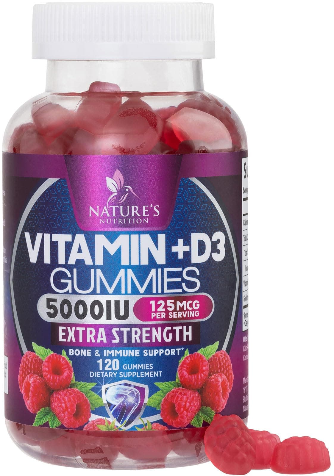 Vitamin D3 Supplement Gummy - Dietary Vitamin D 5000 IU (125 mcg) Per Serving for Men & Women - Bone, Teeth, Muscle and Immune Health Support, Premium VIT D3 Nature's & Gluten Free - 120 Gummies