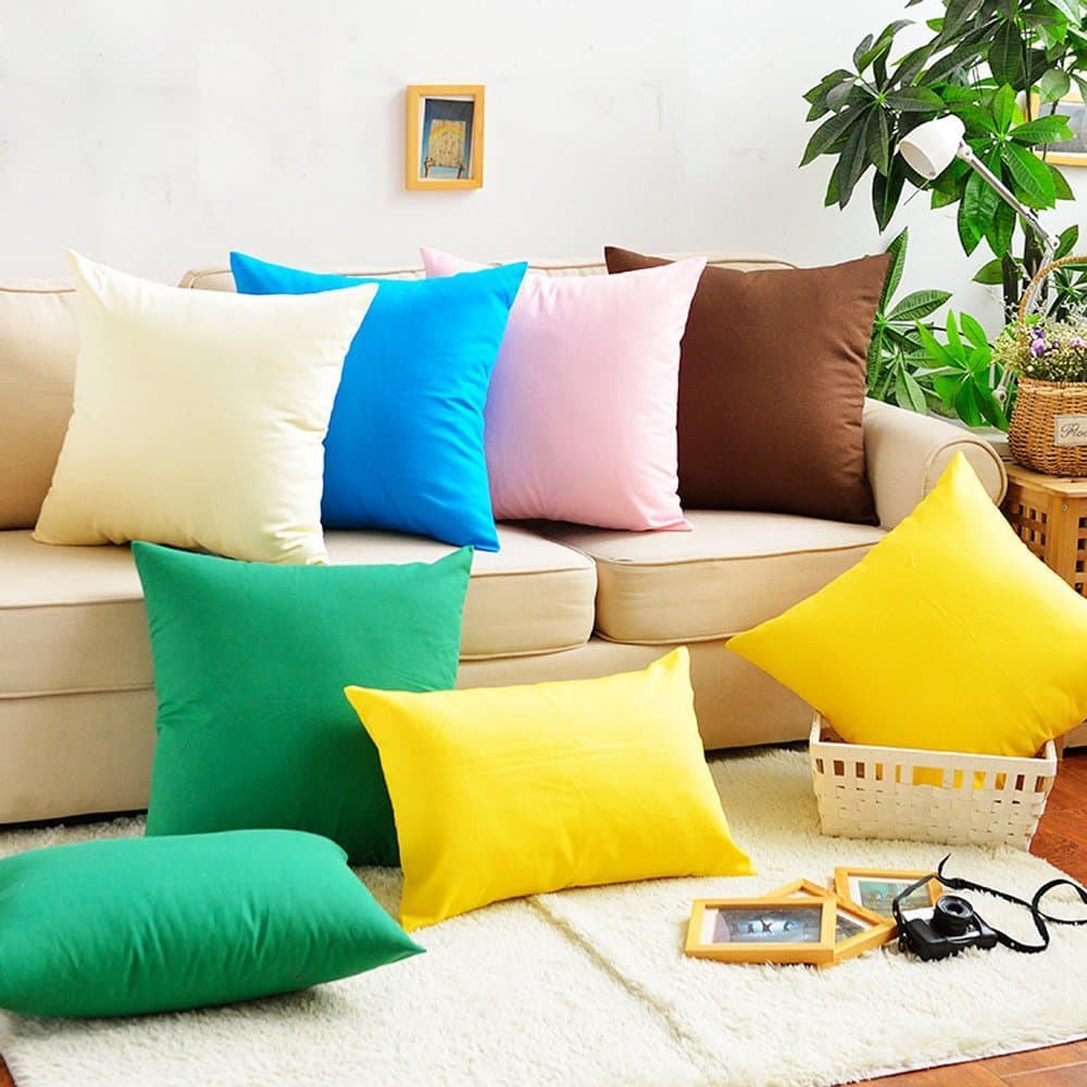 Coliang Canvas Pillow Case, Cotton Canvas Solid Color Simple Sofa Pillow Cushions Car Back Cushion Modern Office Pillow Cover 18x18 Inch (45x45 CM) - Lemon Yellow