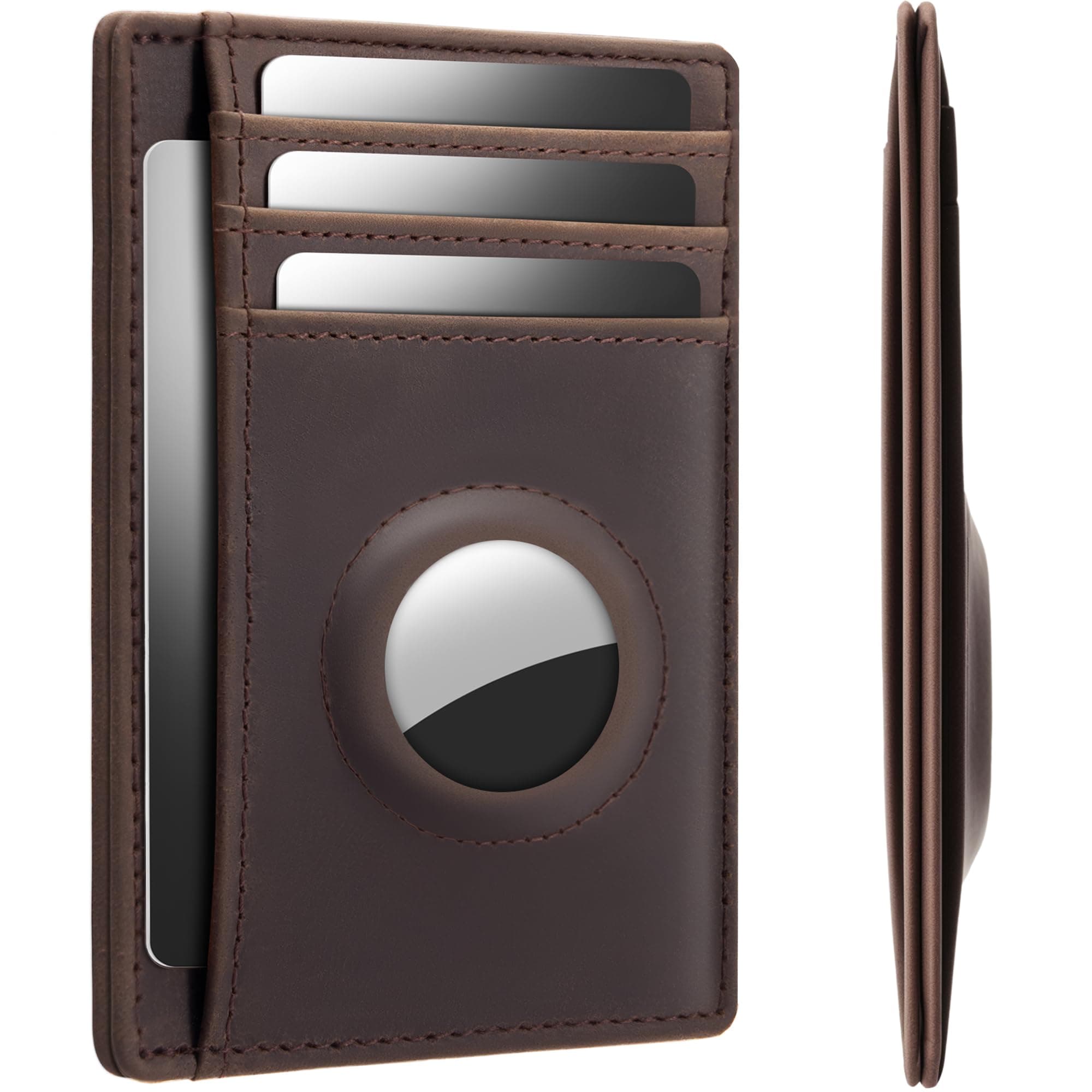 Hawanik Wallet with Airtag Holder Genuine Leather Wallets Slim Minimalist Card Holder RFID Blocking Card Wallet Compatible with AirTag