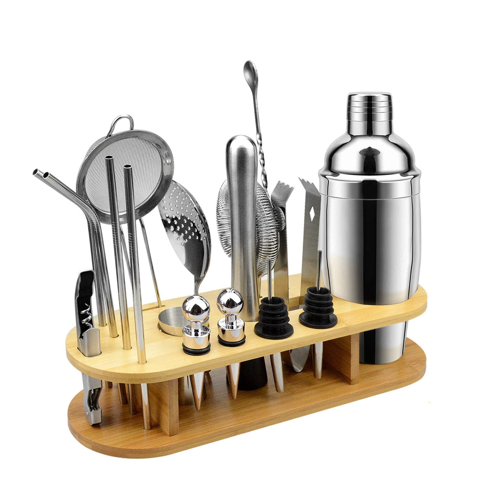 Dosenstek 18pcs Mixology Bartender Kit with Stand, 25oz Stainless Steel Cocktail Shaker Home Bar Tools Set Perfect for Drink Mixing Experience