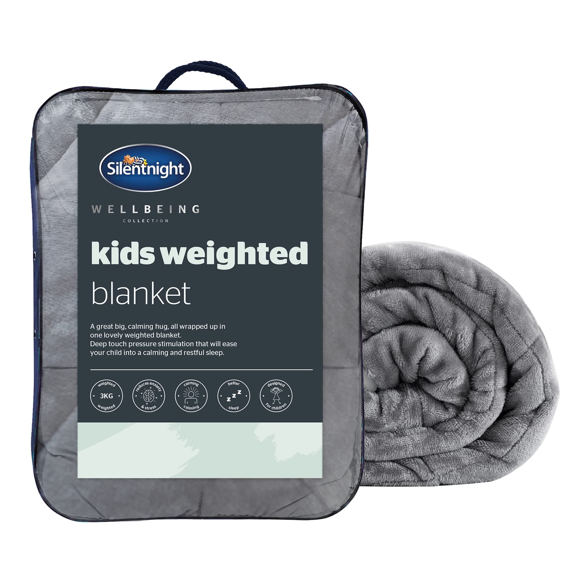 Silentnight Wellbeing Weighted Blanket - Anxiety & Stress Relief for Kids Insomnia Therapy - Sensory Calming Heavy Quilted Hug Blanket - 3kg, 100x150cm, Grey