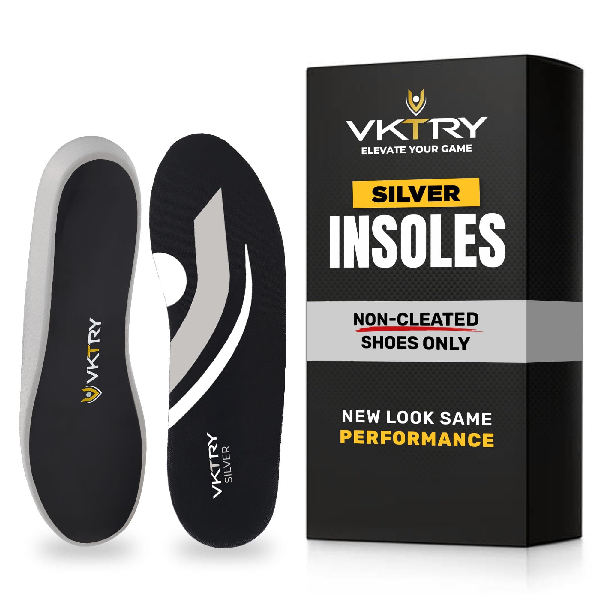VKTRY Performance Insoles - Silver VKs - Carbon Fiber Shock Absorbing Sport Shoe Insoles for Amateur Running, Basketball, Athletics - Improved Explosiveness, Injury Protection and Recovery, Silver,