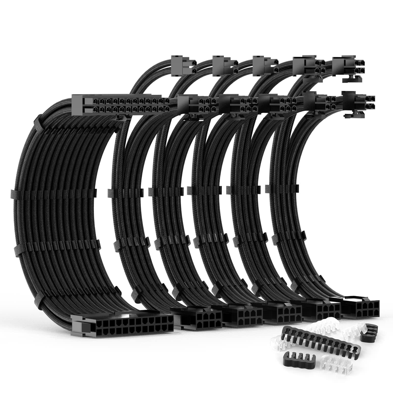 PSU Cable Extension Kit 30CM Length with Two Sets of Cable Combs,1x24Pin/2x8Pin(4+4)/3x8Pin(6P+2P) PC Sleeved Cable for ATX Power Supply (Black)