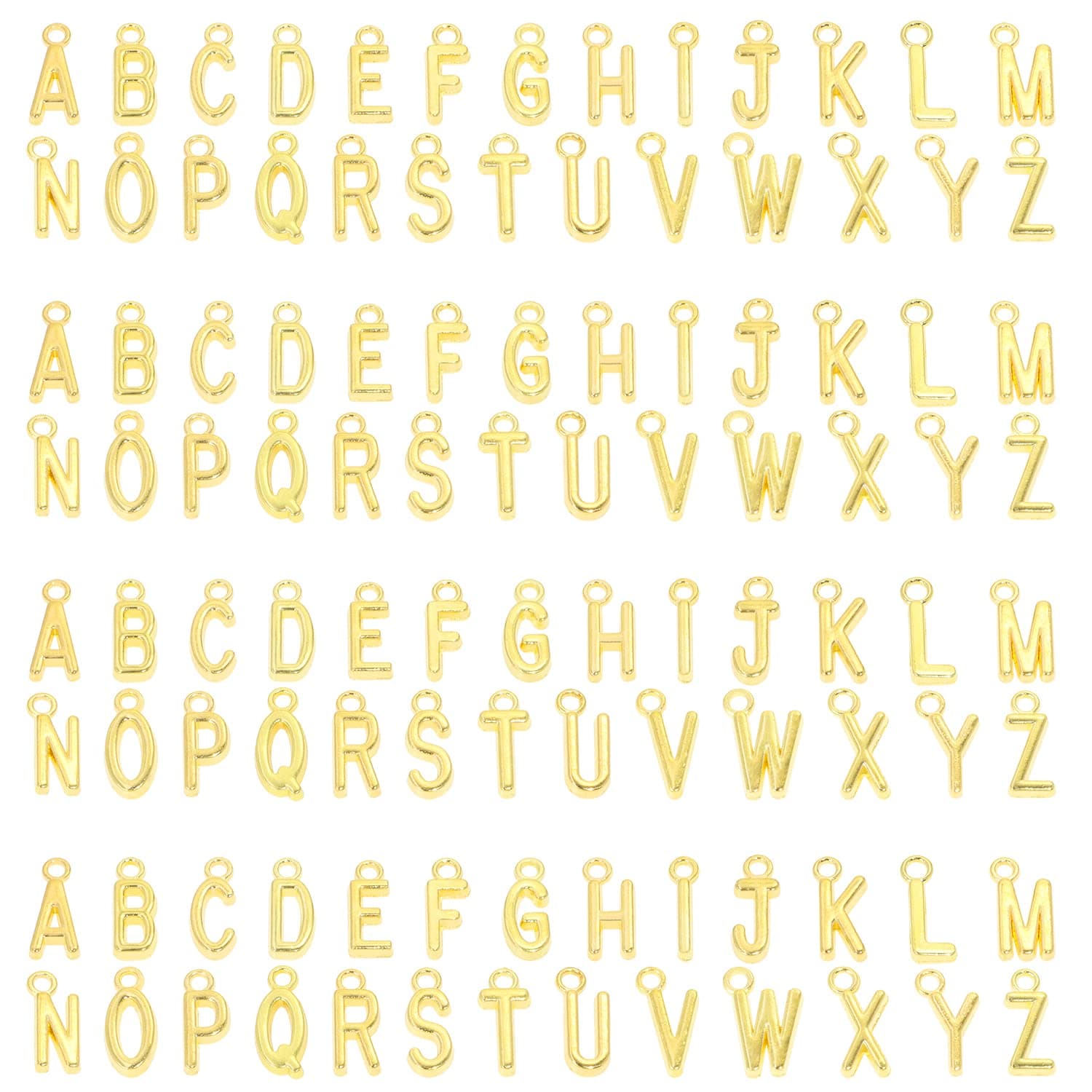 Shapenty 4 Sets Alloy Metal A-Z Alphabet Letter Charms Spacer Beads for DIY Craft Bracelet Wristbands Necklace Choker Keychain Jewelry Making Finding, 4pcs of Each Letter, 104PCS (Gold)
