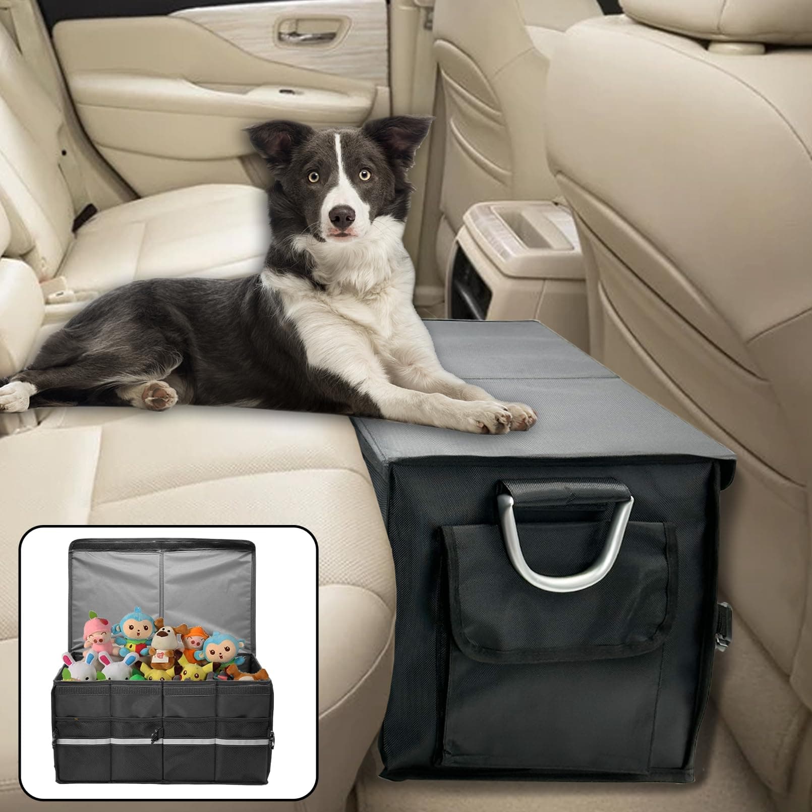 Fhiny Dog Backseat Extender with Storage, 23.2'' x 13.4'' Collapsible Back Seat Extender for Dogs Pet Front Seat Extend for Car Puppy Car Seat Gap Filler with Pockets for Small & Medium Dogs