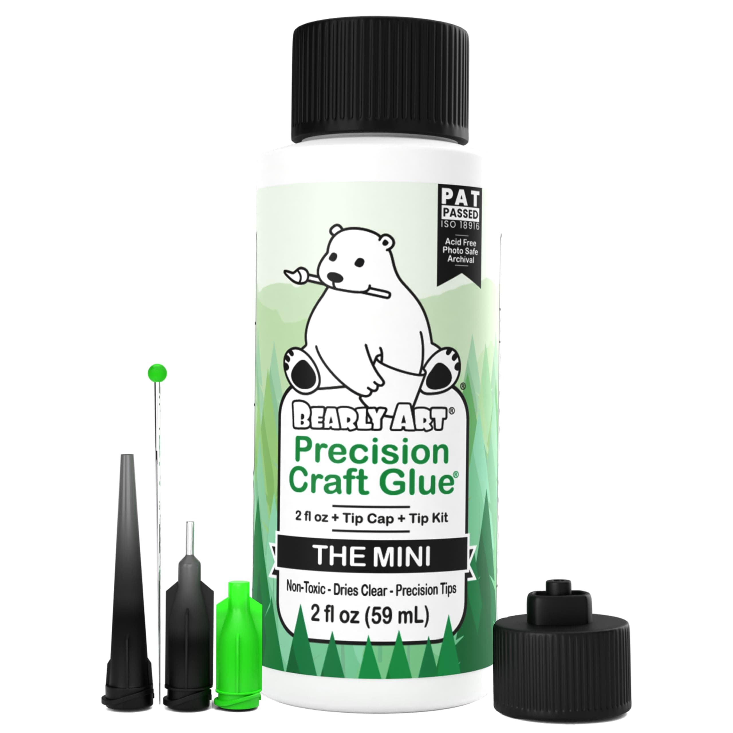 Bearly Art Precision Craft Glue - Mini - 2 fl oz with Chip Kit - Acid Free Archival - Strong Hold Adhesive - Great for Fine Paper Craft Scrapbooking and Card Making - Made in USA
