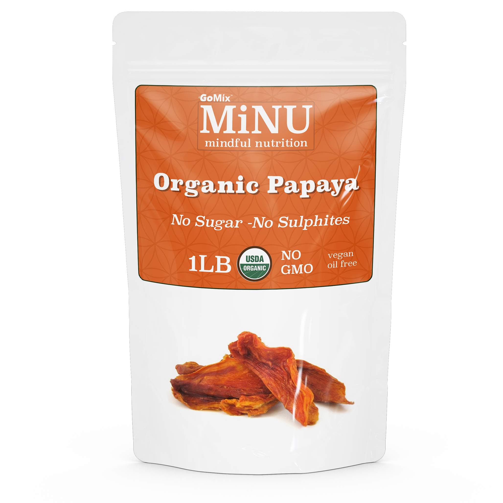 MiNU Organic Raw Dried Papaya (16 oz (1 lb) #1 Paleo snack, MiNU Mindful Nutrition, No Sulfur, No Added Sugar, Dried, Superfood, Raw, Paleo, Vegan, NonGMO, Gluten Free gomix