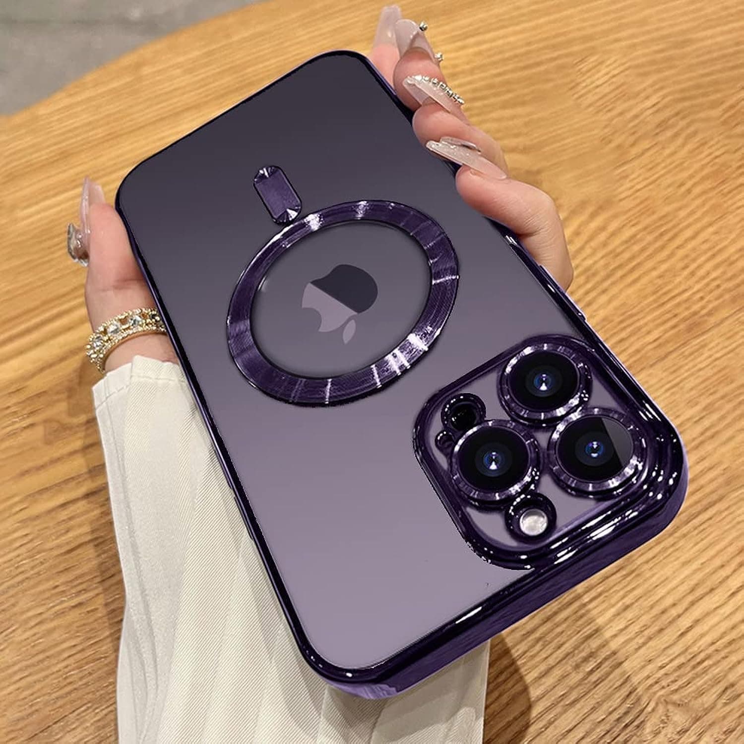 OOK Magnetic Case Made for iPhone 14 Pro Max (6.7 Inch) [Built-in Camera Lens Protector] [Compatible with MagSafe] Soft TPU Anti-Scratch Shockproof Protective Slim Clear Case for Women Men - Purple