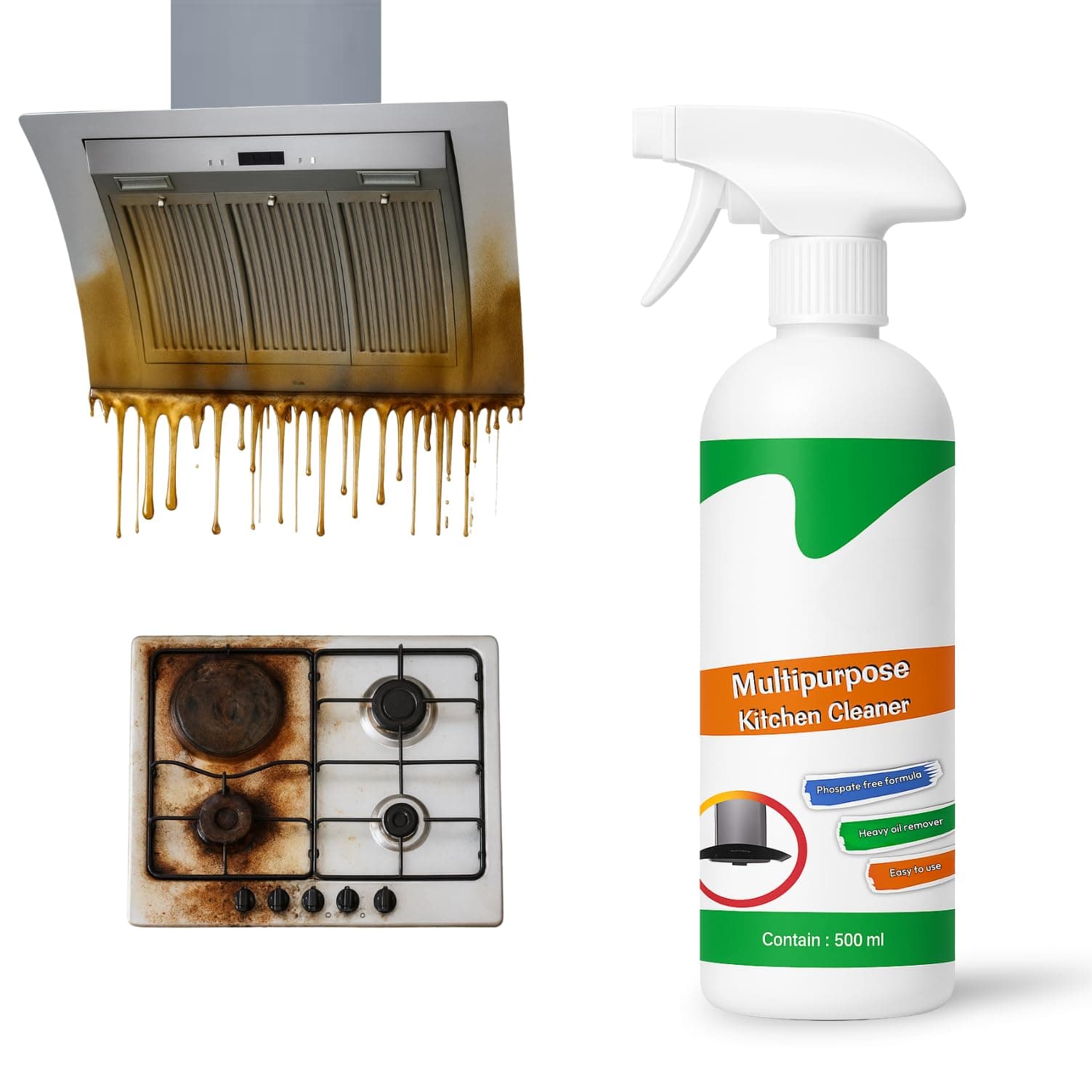 Kitchen Cleaner Spray for Oil & Grease Stain Remover, All Surface Non-Toxic & Non-Flammable Magic Degreaser Cleaning Spray for Kitchen, Chimney, Sink, Grill, Exhaust Fan & More! (500 ml)