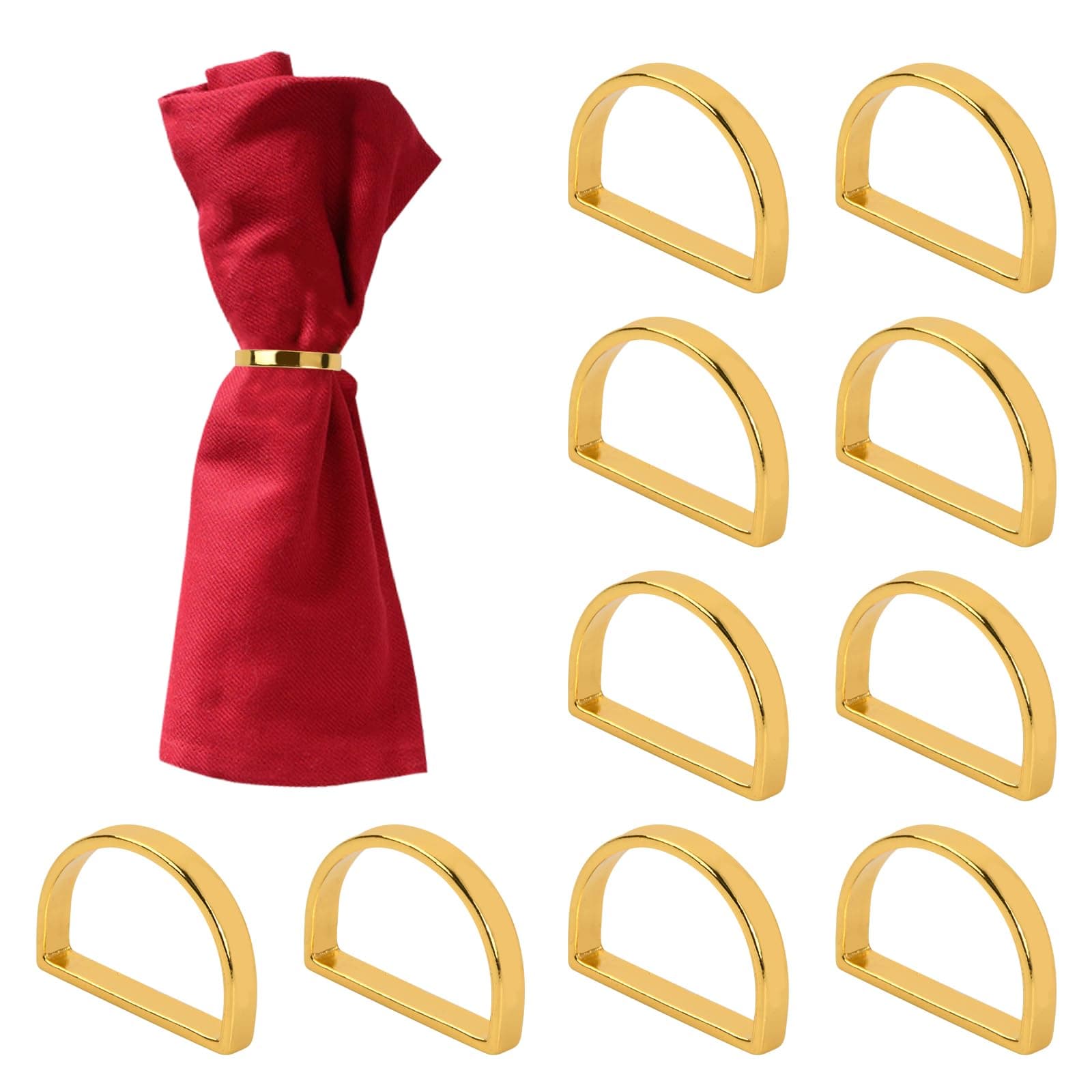 YILANJIN 10Pcs Gold Napkin Rings, D Shape Zinc Alloy Serviette Buckles for Table Settings, Table Decor for Kitchen Dining Wedding