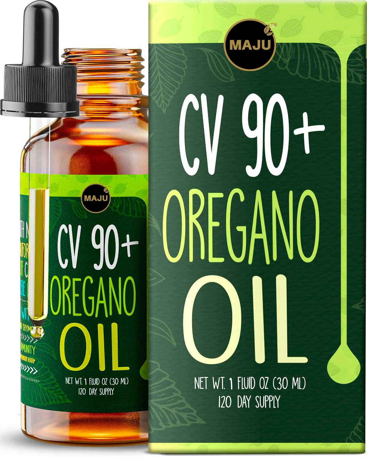 Maju Superfoods Oregano Oil Drops, Potent 90%+ Carvacrol (1 fl oz) Wild Mediterranean Essential Oil of Oregano Liquid, Oregano Accept, Immune and Seasonal Support, Compare to Organic