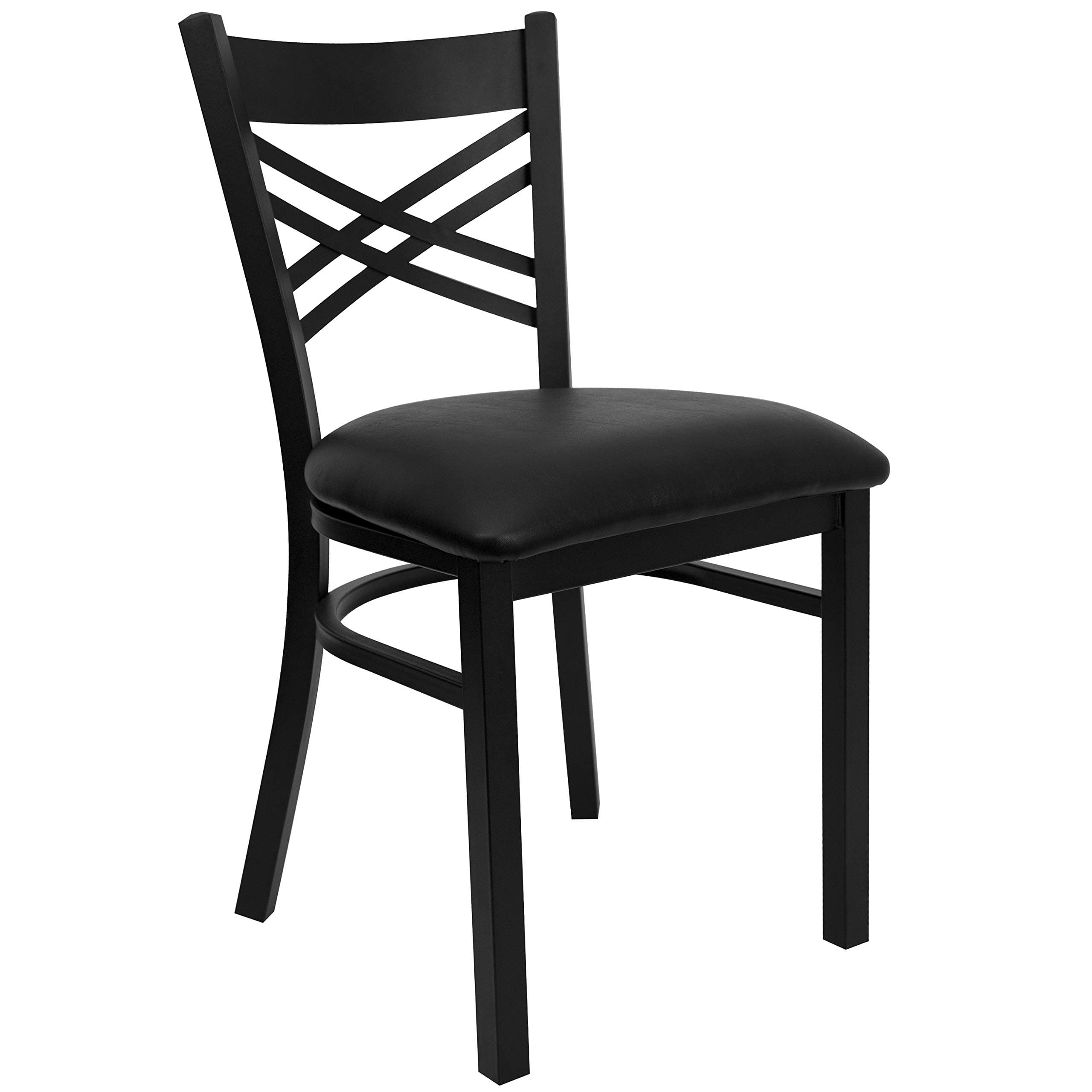 Flash Furniture Hercules Series X Back Metal Restaurant Chair, Modern Upholstered Armless Dining Chair for Restaurants and Kitchens, Black