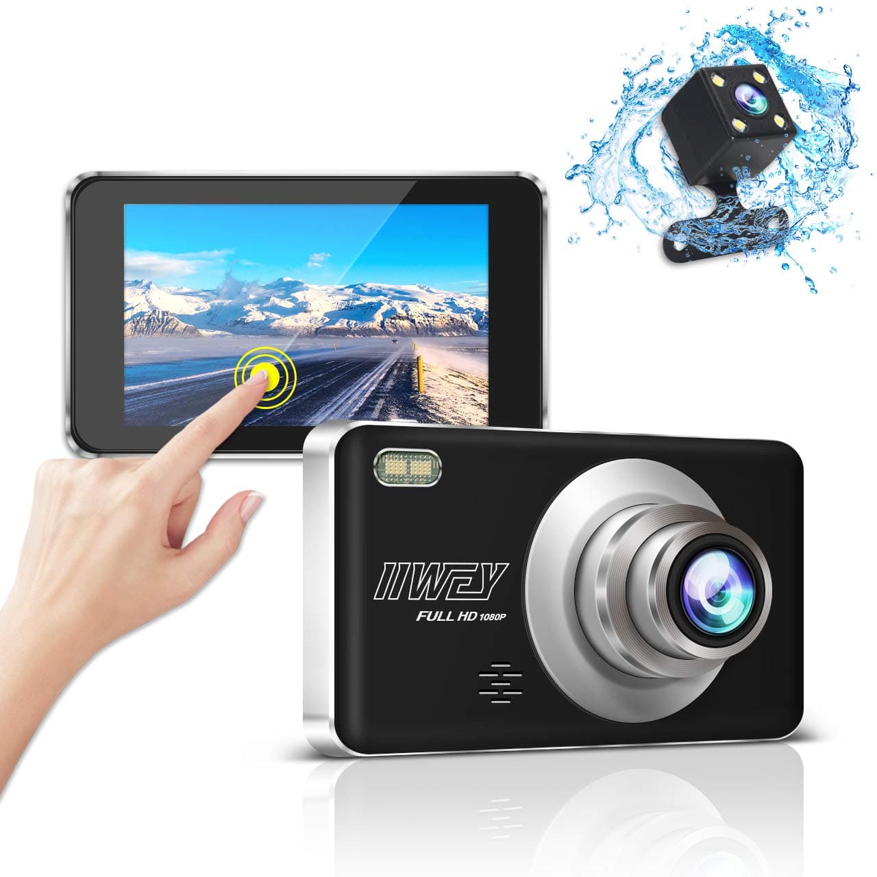 iiwey Streaming Media Front and Rear View Mirror Dash Cam,1080P 170 Wide Angle Front Camera and 720P 140 Wide Angle Rear Camera, 10inch IPS Touch Screen, Backup Camera with Night Vision, G Sensor