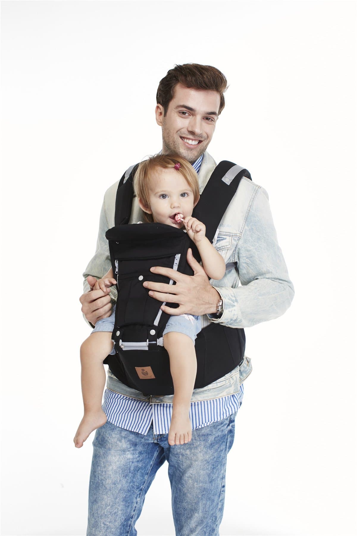 Baby Carrier with Hip Seat - Wear 4 Different Ways at Front, Back, for Maximum Comfort - Baby Wrap Carrier with Hip Seat for 3-36 Months - Black