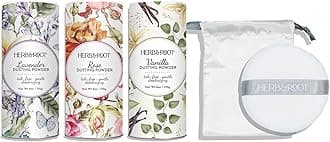 Herb & Root Body Powder Gift Set 3 Powder Free Fragrances - Lavender, Rose, Vanilla, Large Powder