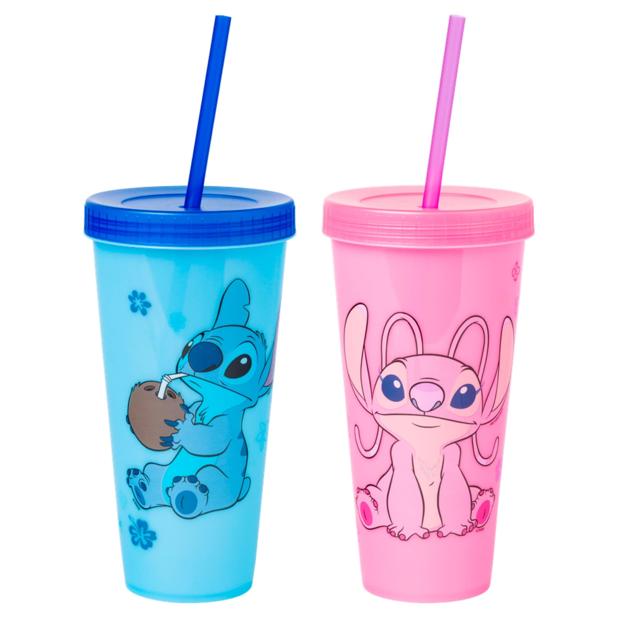 Disney Lilo and Stitch Angel Coconut Flowers 2 Pack Color Change Plastic Tumbler, 24-Ounce