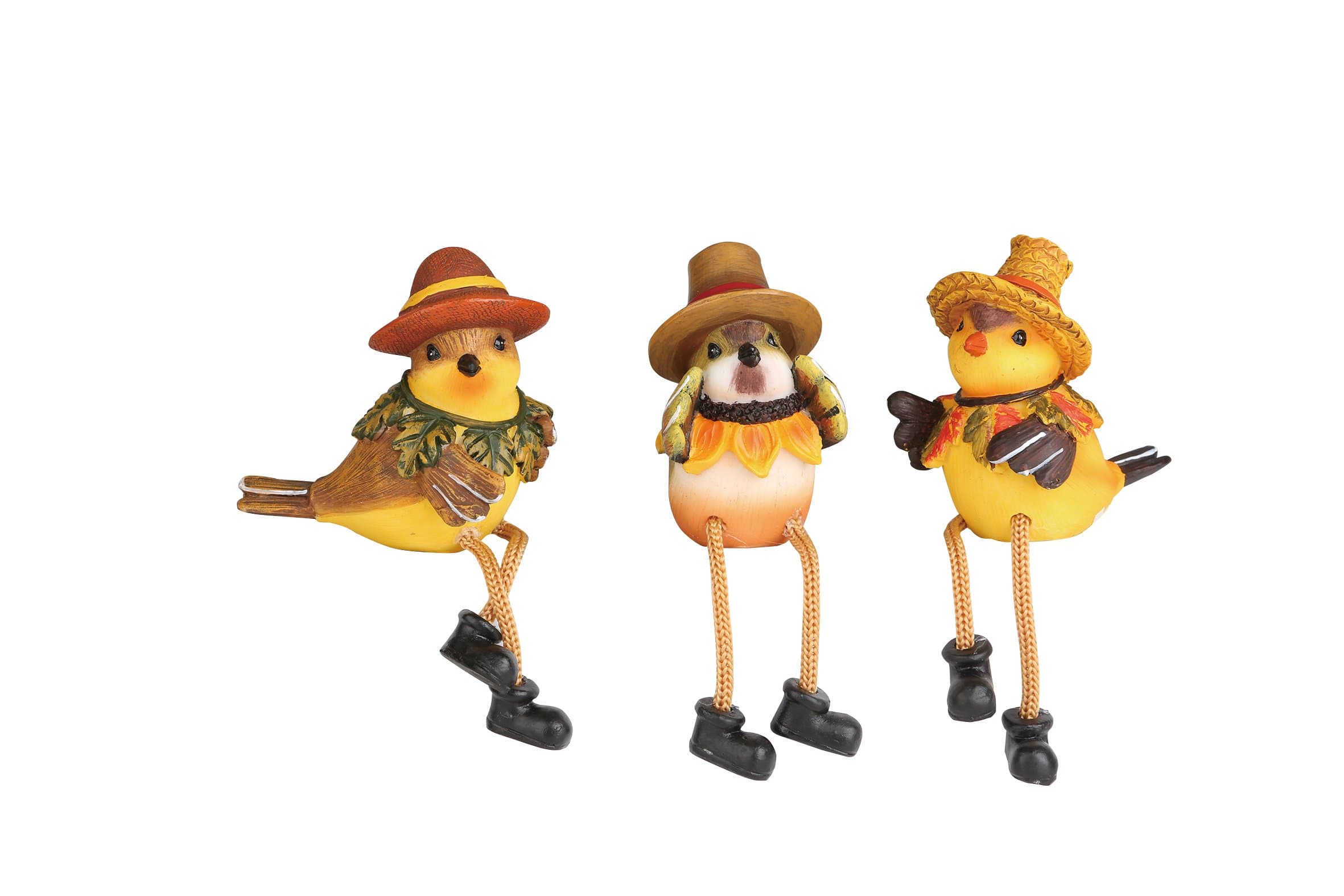 Transpac Imports Fall Bird Friends with Straw Hats 3 x 3 Resin Stone Harvest Shelf Sitter Figurine Set of 3