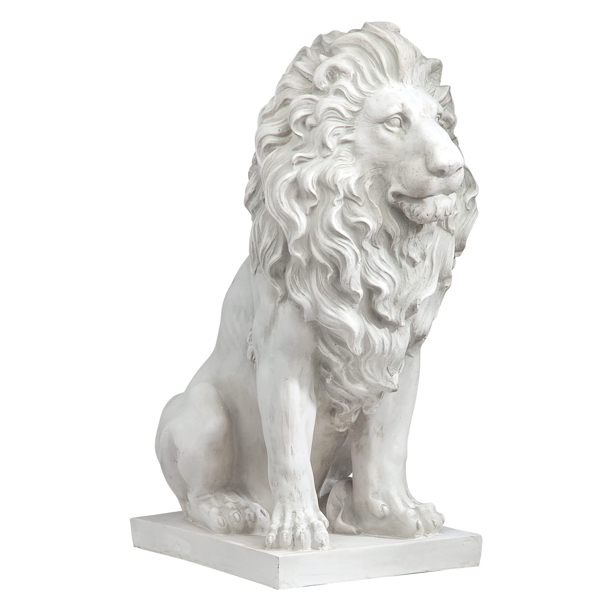 Lion of Florence Sentinel Indoor/Outdoor Animal Statue, 28 Inch Tall, Cast Stone Resin, Antique Stone Finish