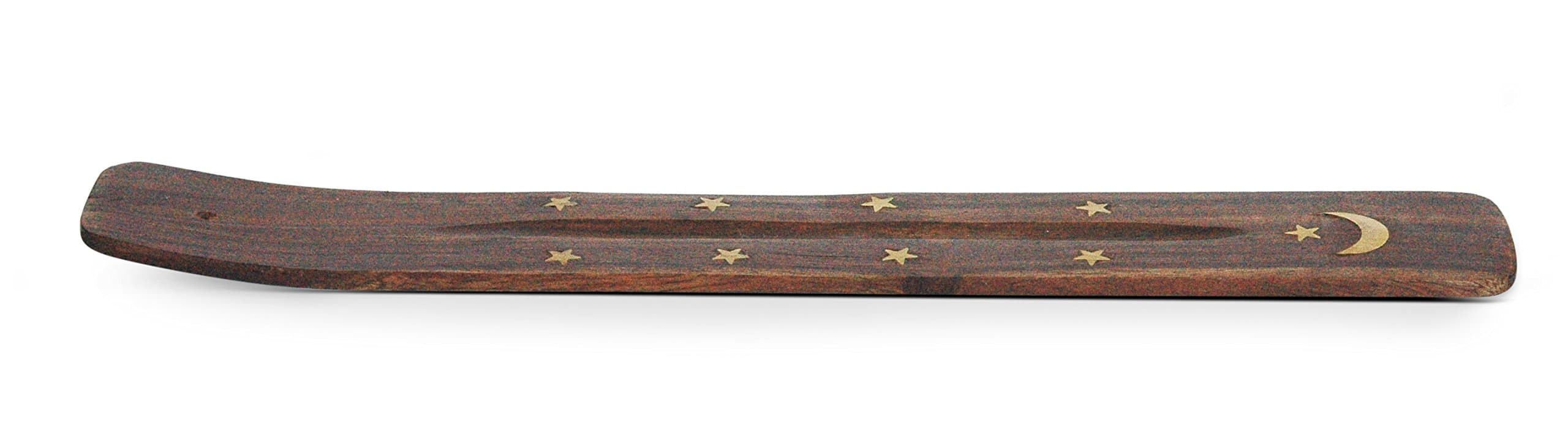 One Pack Brass Inlay Moon and Star Handmade Wooden Incense Stick Holders, Ash-Catchers.